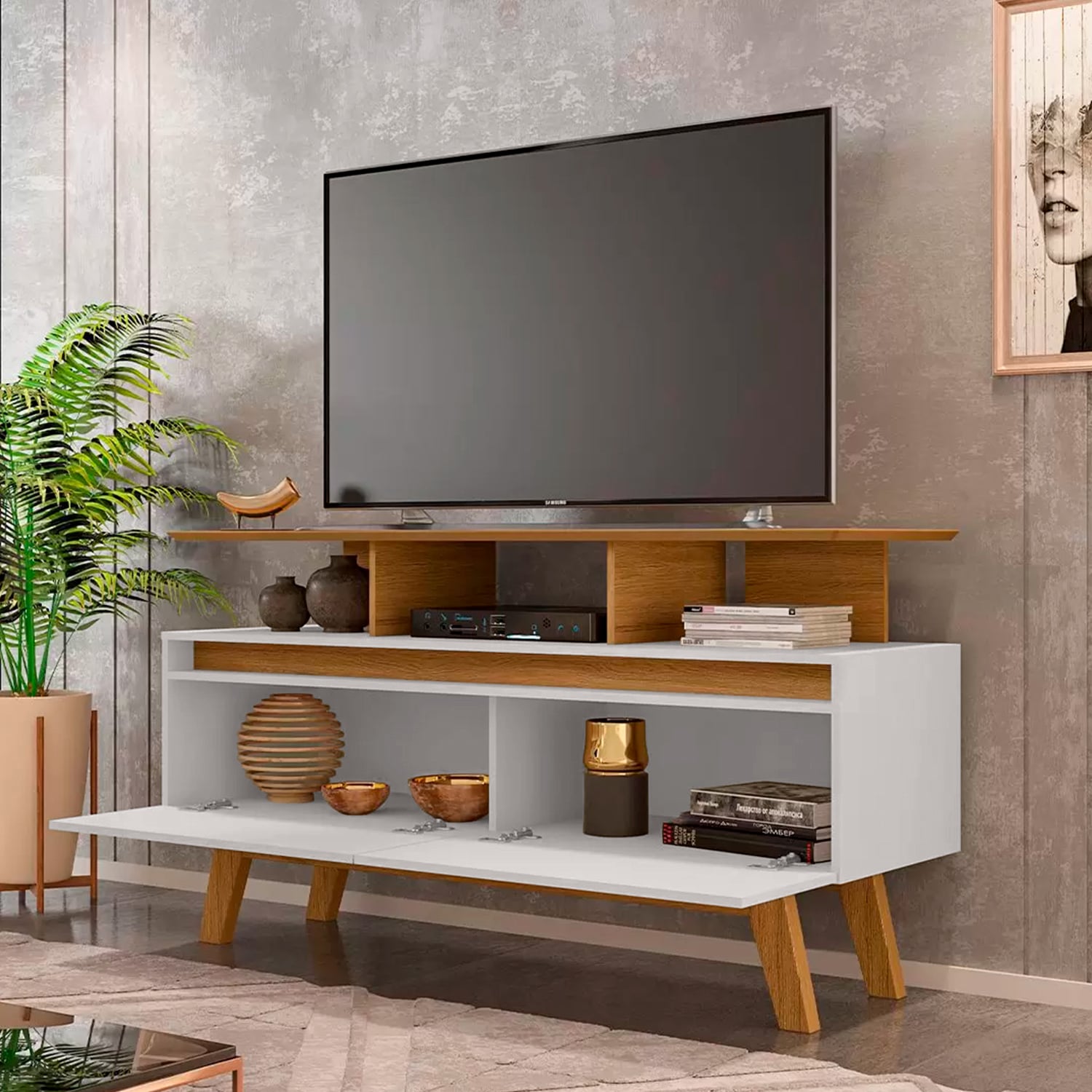 RACK TV HOGA RUBÍ 1.2 MDP CANELA 50' BLANCO INVIERNO - 4