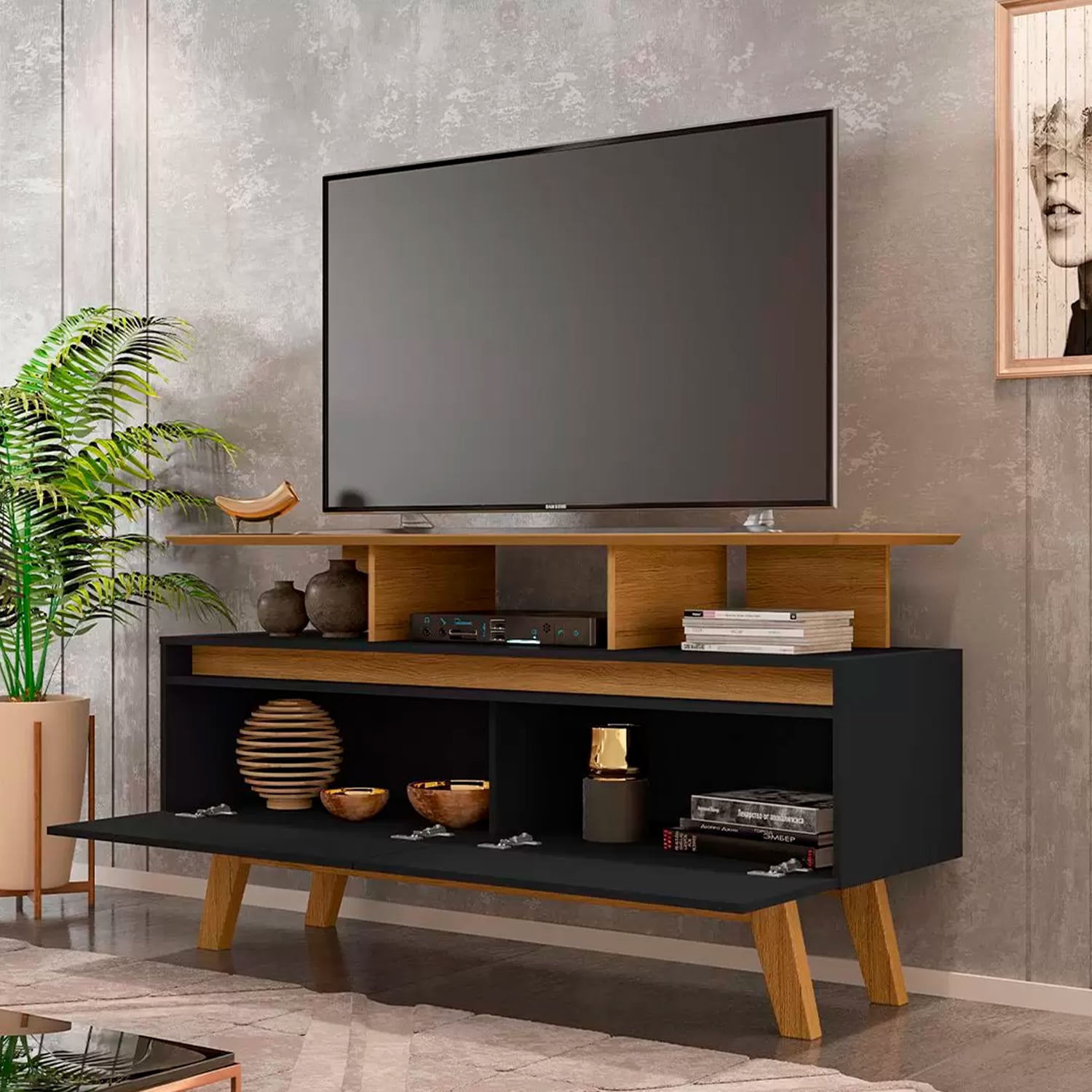 RACK TV HOGA RUBÍ 1.2 MDP NEGRO 50' CANELA - 2