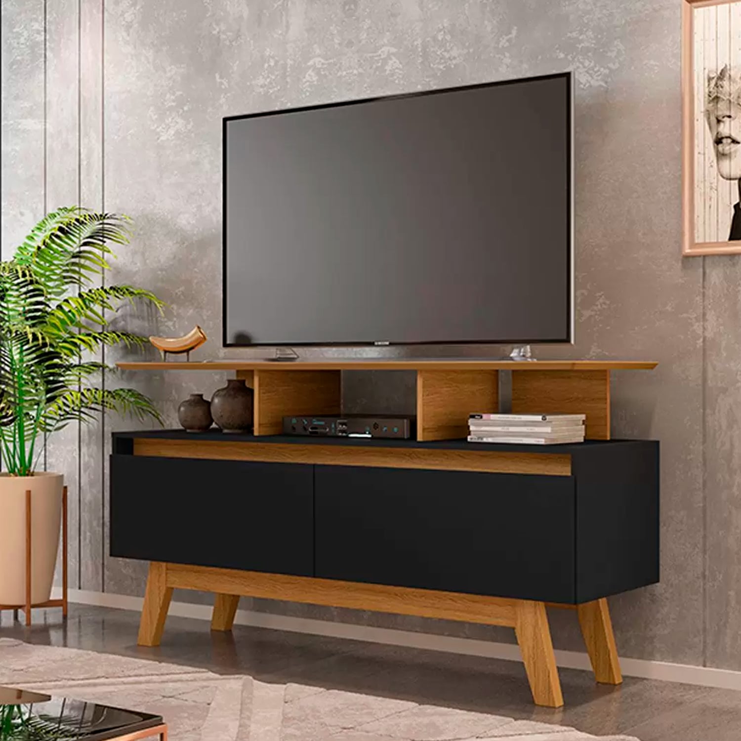 RACK TV HOGA RUBÍ 1.2 MDP NEGRO 50' CANELA - 3