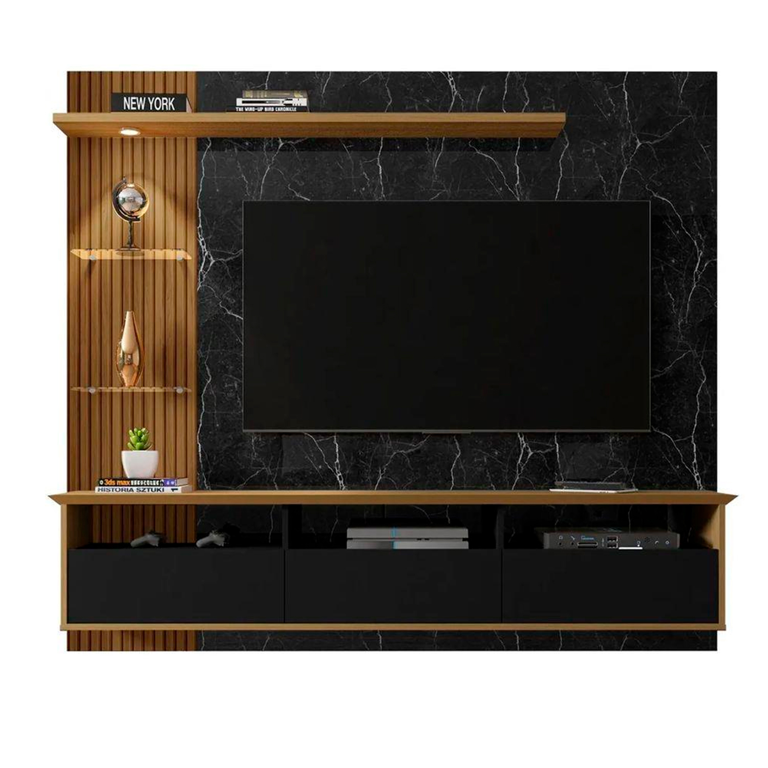 PANEL RACK HOGA TREND MDP NEGRO TV 60' CANELA MARMOL - 1