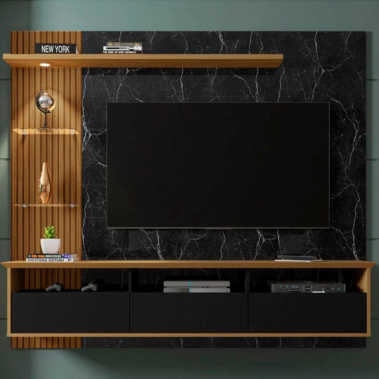 PANEL RACK HOGA TREND MDP NEGRO TV 60' CANELA MARMOL - 2