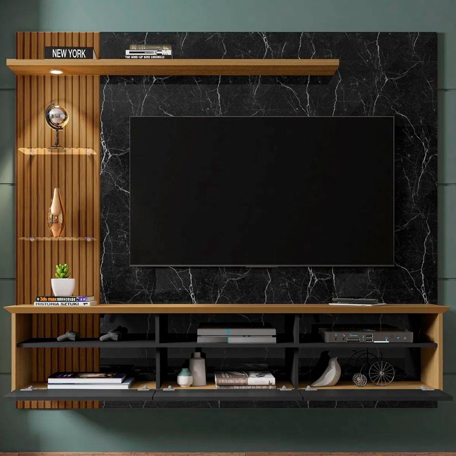 PANEL RACK HOGA TREND MDP NEGRO TV 60' CANELA MARMOL - 4