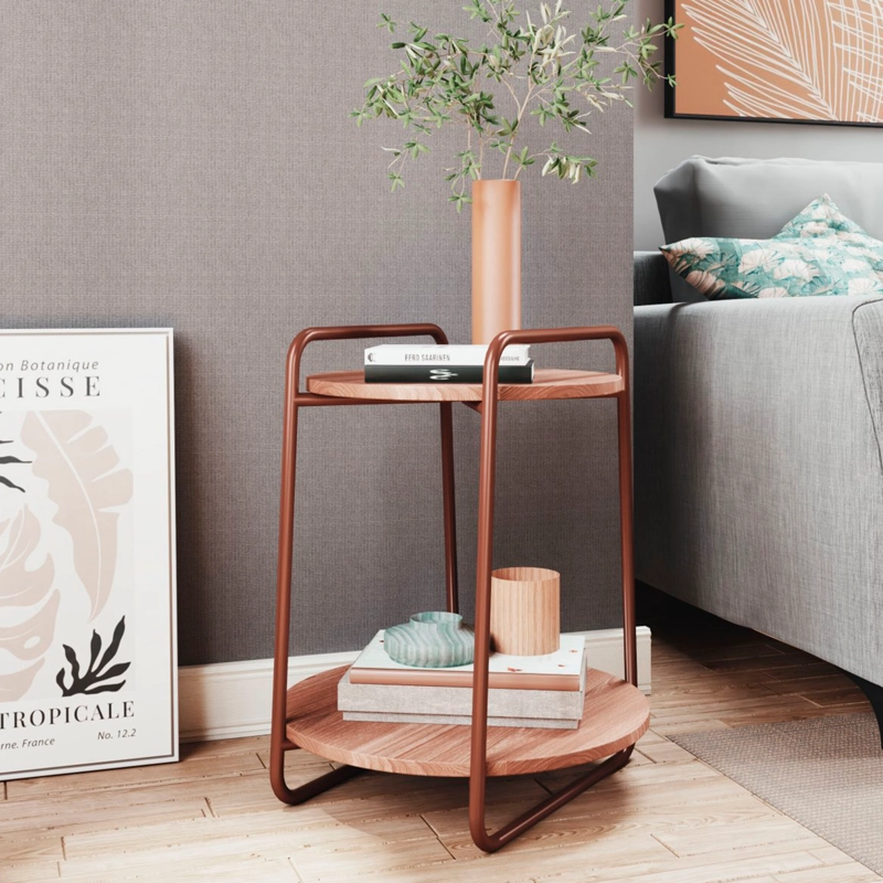 MESA HOGA MILAN APOYO 60X54 ORO ENVEJECIDO CASTAÑO METAL - 2