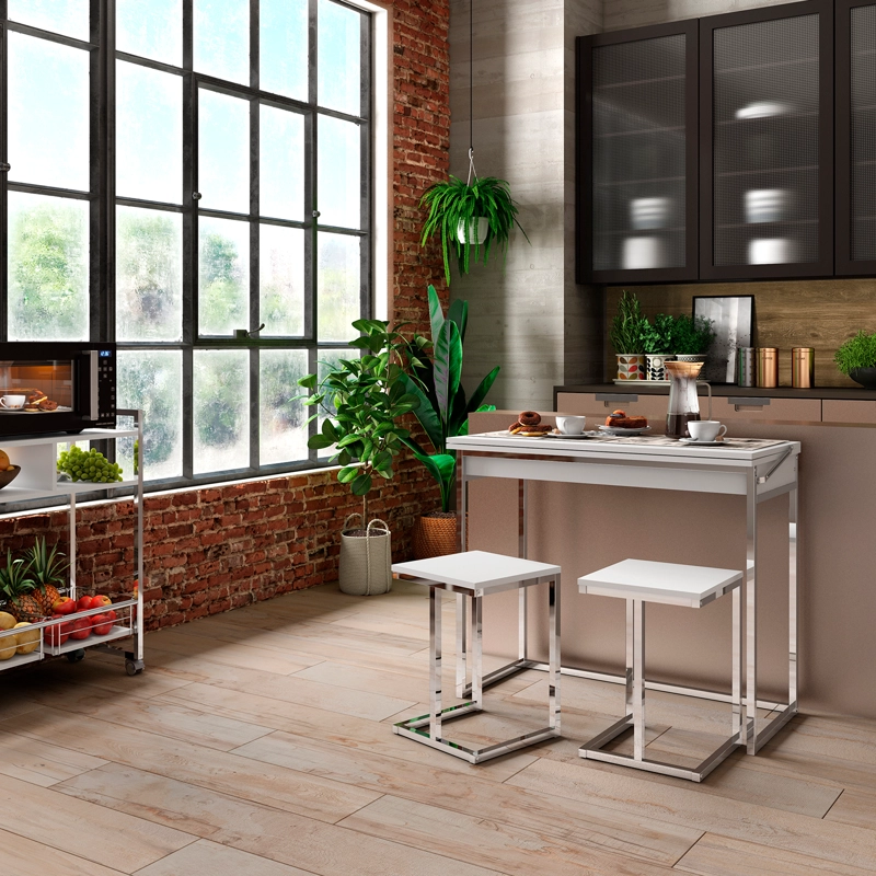 MESA HOGA HOME DESIGN EXTENSIBLE BLANCO CROMADO - 3
