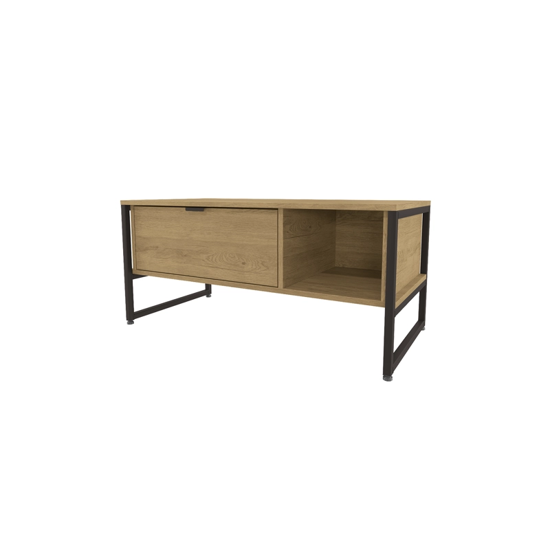 MESA CENTRO HOGA ESTONIA CON CAJÓN CASTAÑO METAL - 1