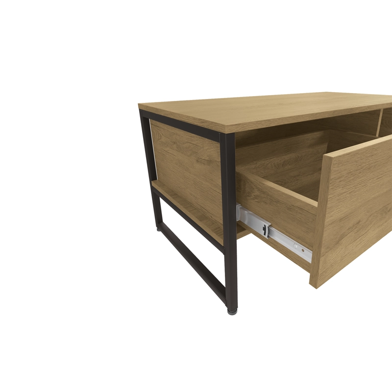 MESA CENTRO HOGA ESTONIA CON CAJÓN CASTAÑO METAL - 4