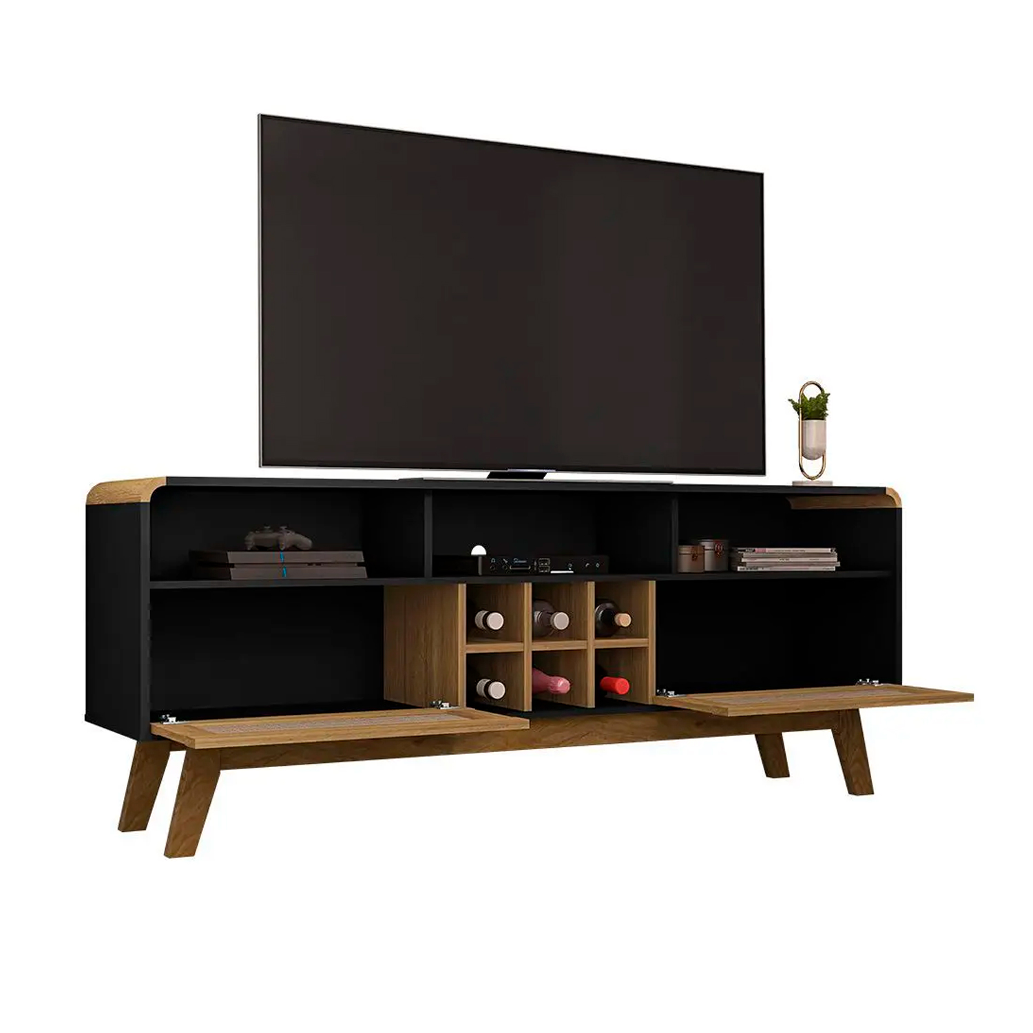 RACK TV HOGA LARIMAR MDP CANELA 65' NEGRO RATTAN - 4