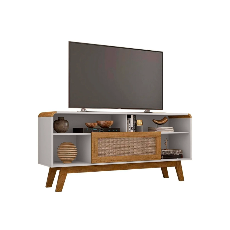 RACK TV HOGA LAZULI MDP BLANCO INVIERNO 55' RATTAN - 1