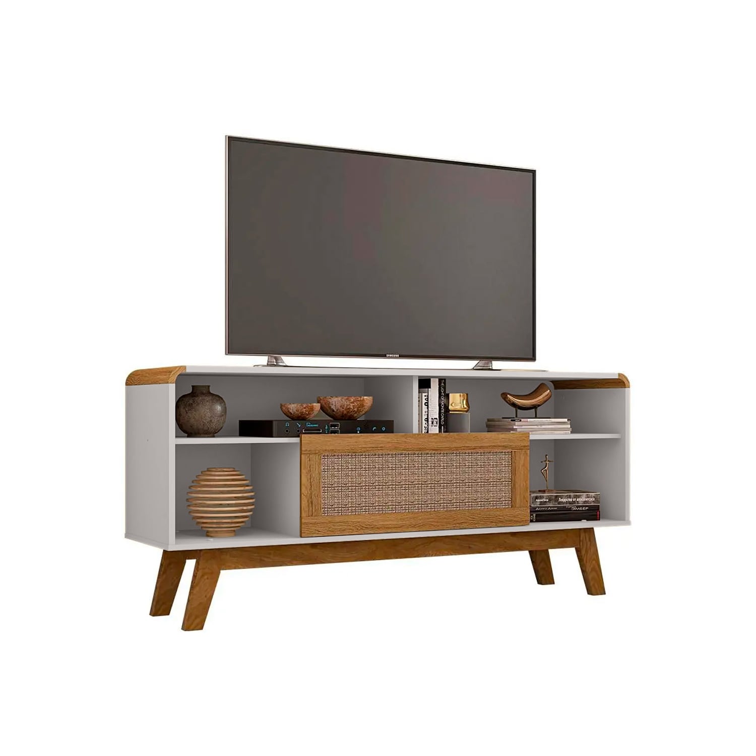 RACK TV HOGA LAZULI MDP BLANCO INVIERNO 55' RATTAN - 1