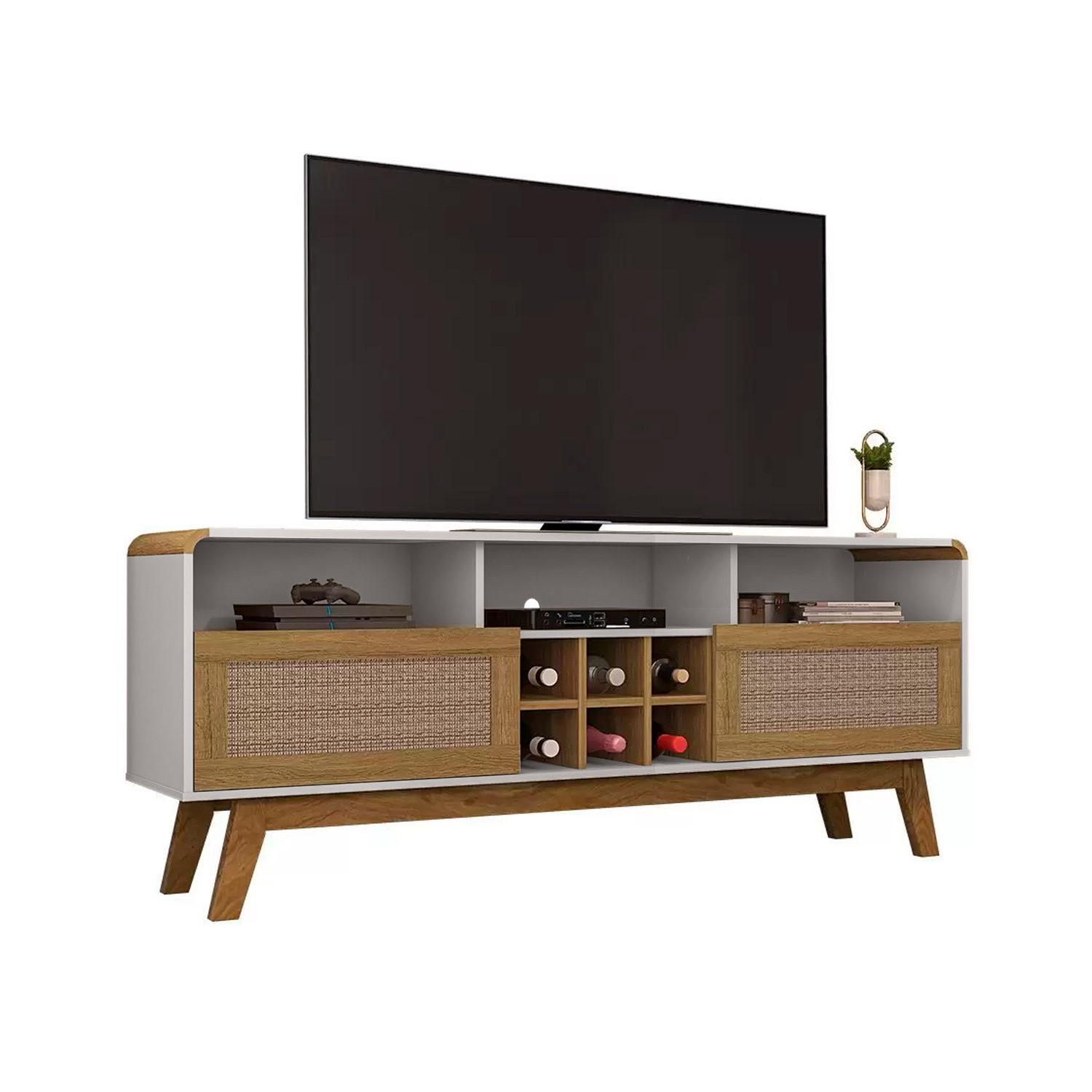 RACK TV HOGA LARIMAR MDP CANELA 65' BLANCO INVIERNO RATTAN - 1