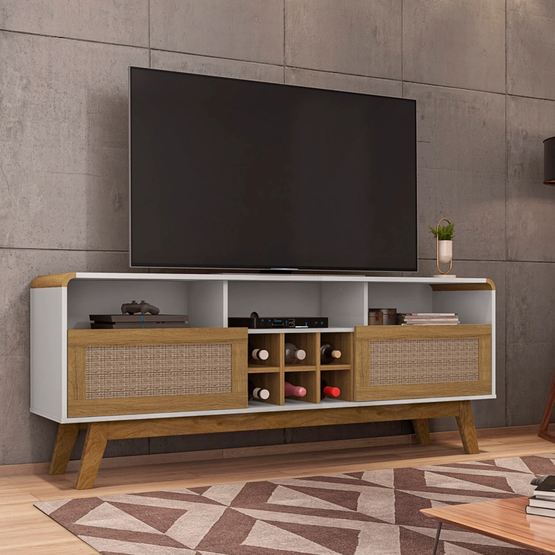 RACK TV HOGA LARIMAR MDP CANELA 65' BLANCO INVIERNO RATTAN - 2