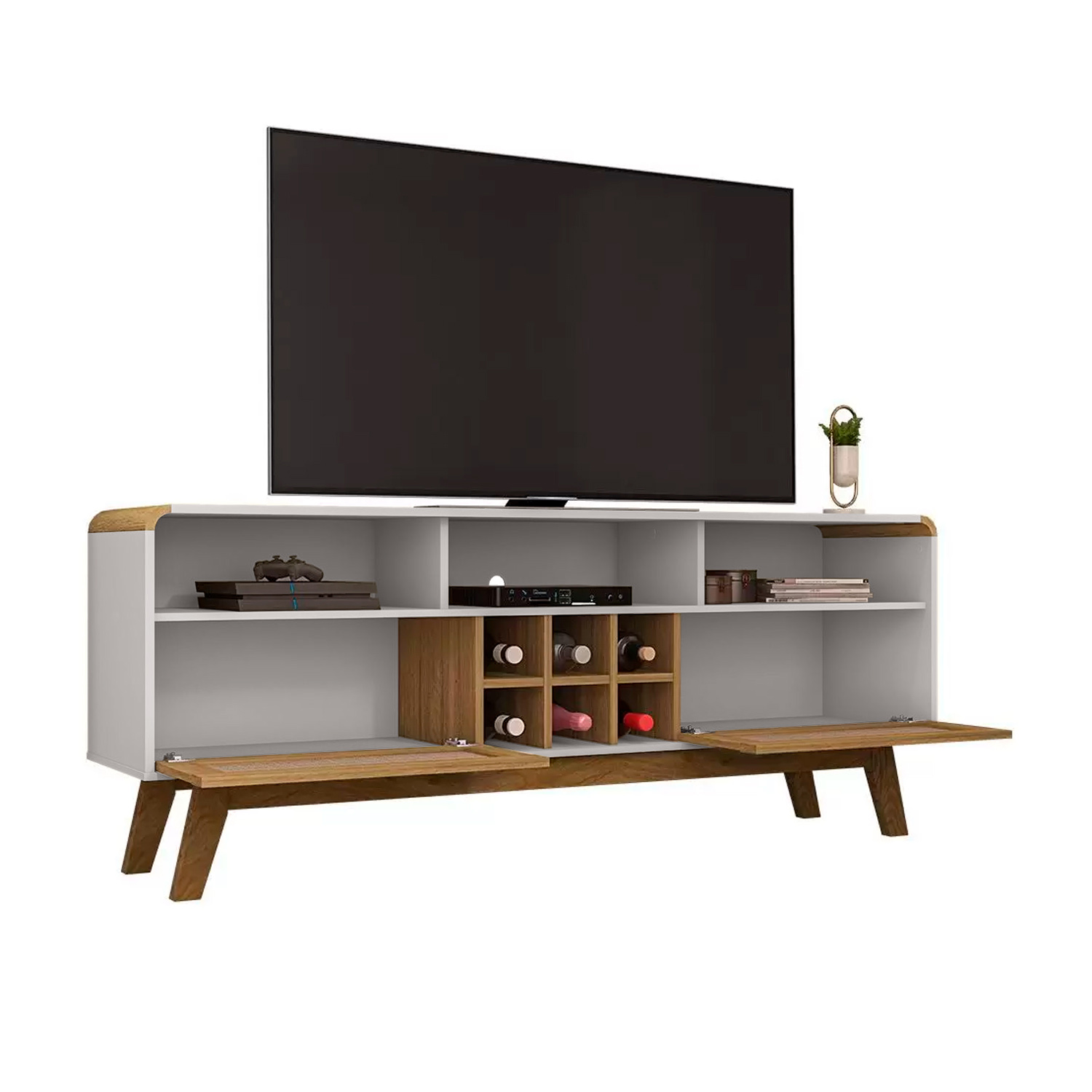 RACK TV HOGA LARIMAR MDP CANELA 65' BLANCO INVIERNO RATTAN - 4