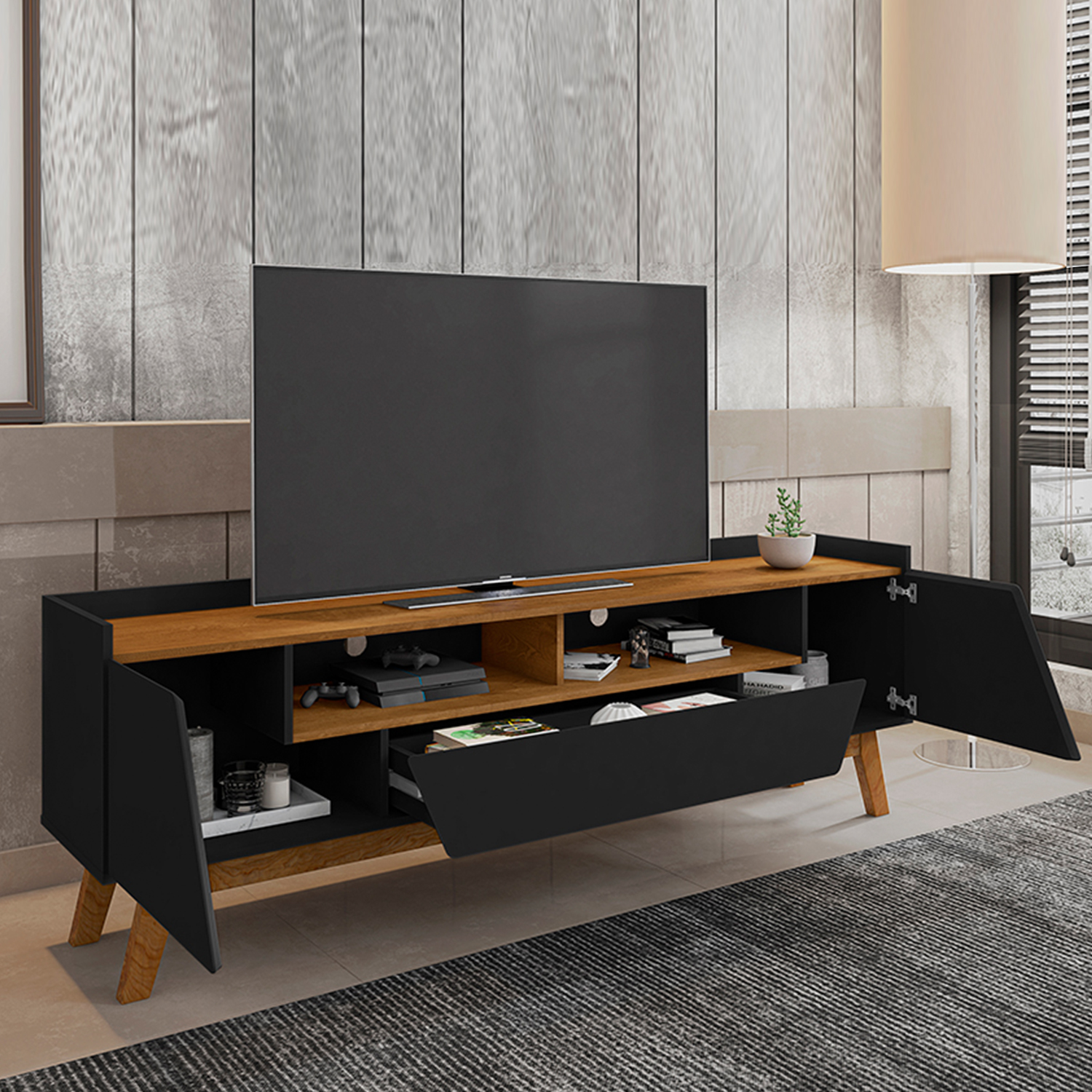 RACK TV FLORENCIA 70 PULGADAS NEGRO NATURAL - 4