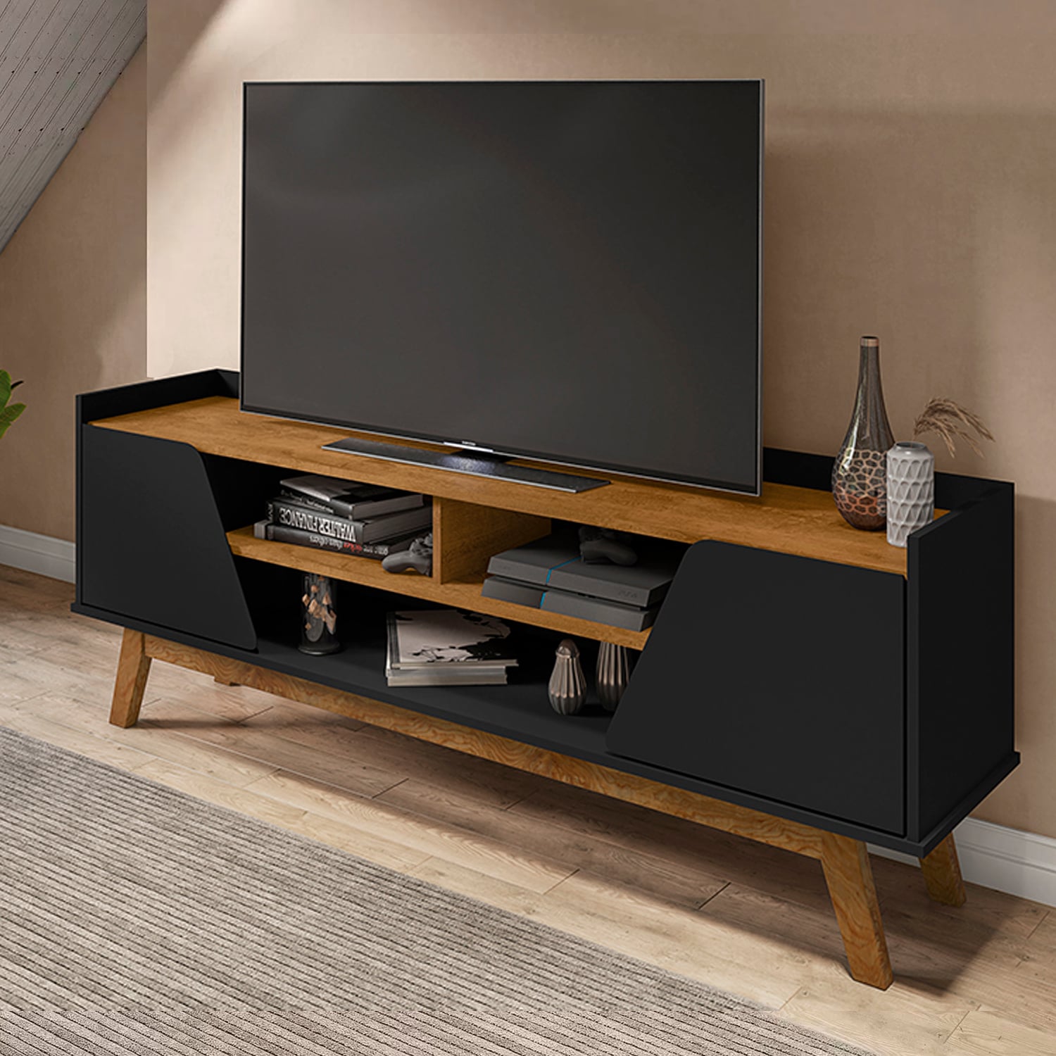 RACK TV HOGA TURIM MDP GRIS 65' NEGRO NATURAL - 2