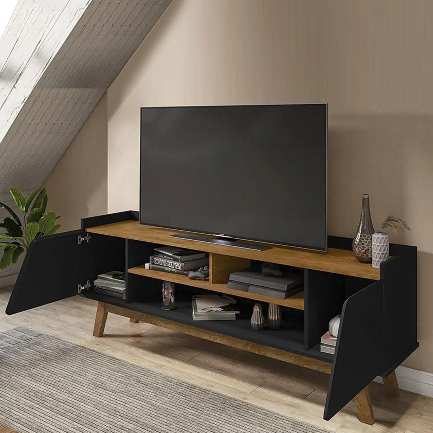 RACK TV HOGA TURIM MDP GRIS 65' NEGRO NATURAL - 4
