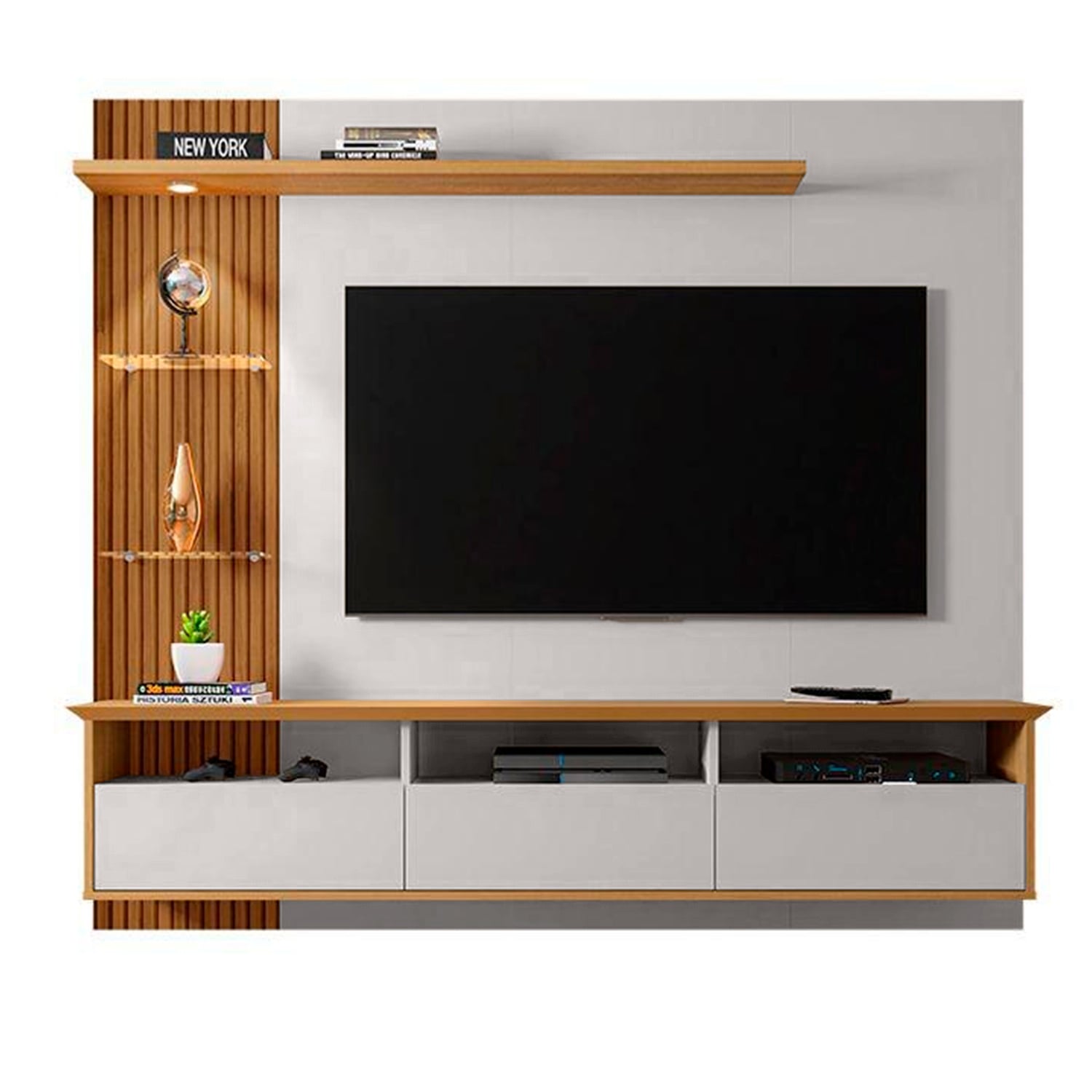 PANEL RACK HOGA TREND MDP CANELA TV 60' BLANCO INVIERNO RIPADO - 1