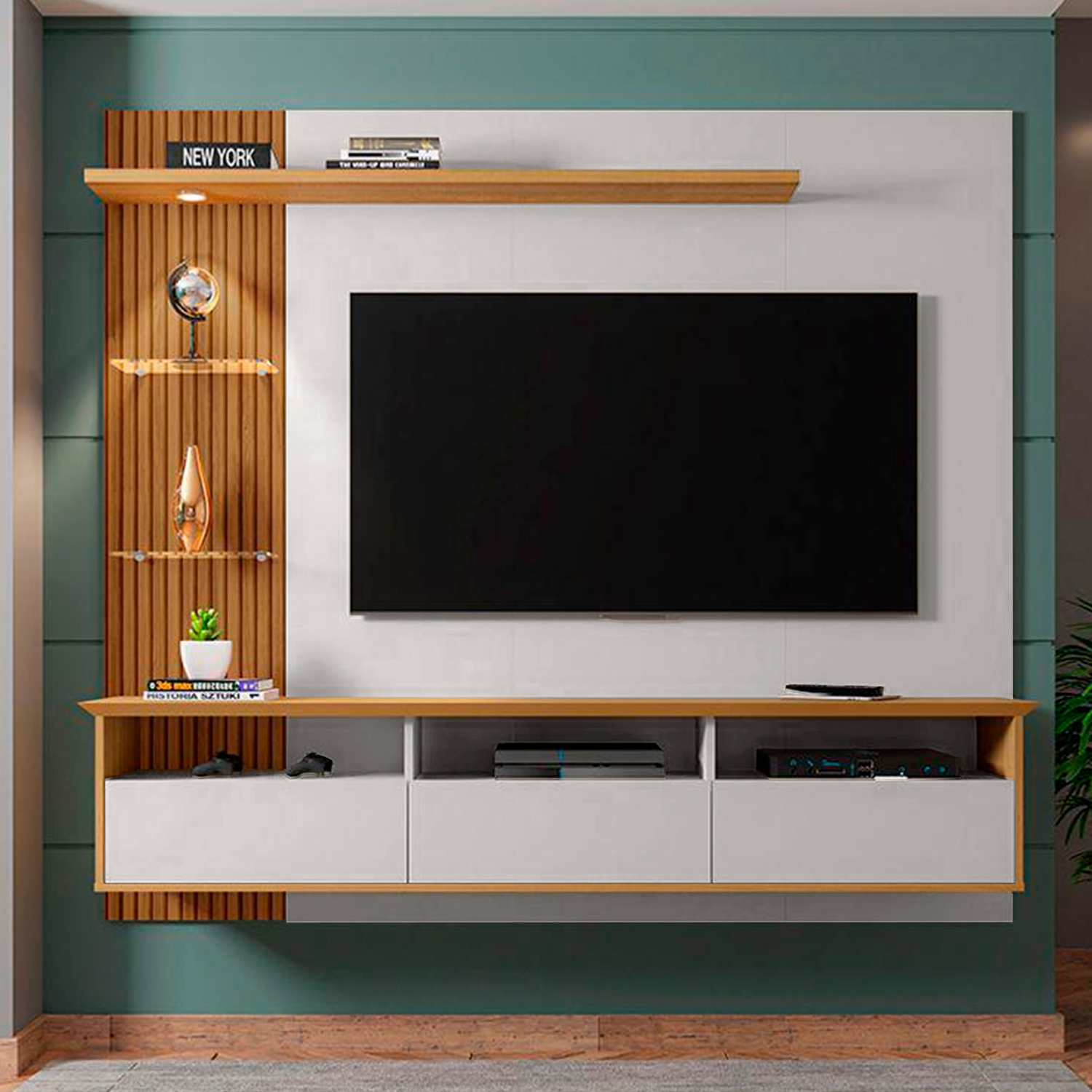 PANEL RACK HOGA TREND MDP CANELA TV 60' BLANCO INVIERNO RIPADO - 2