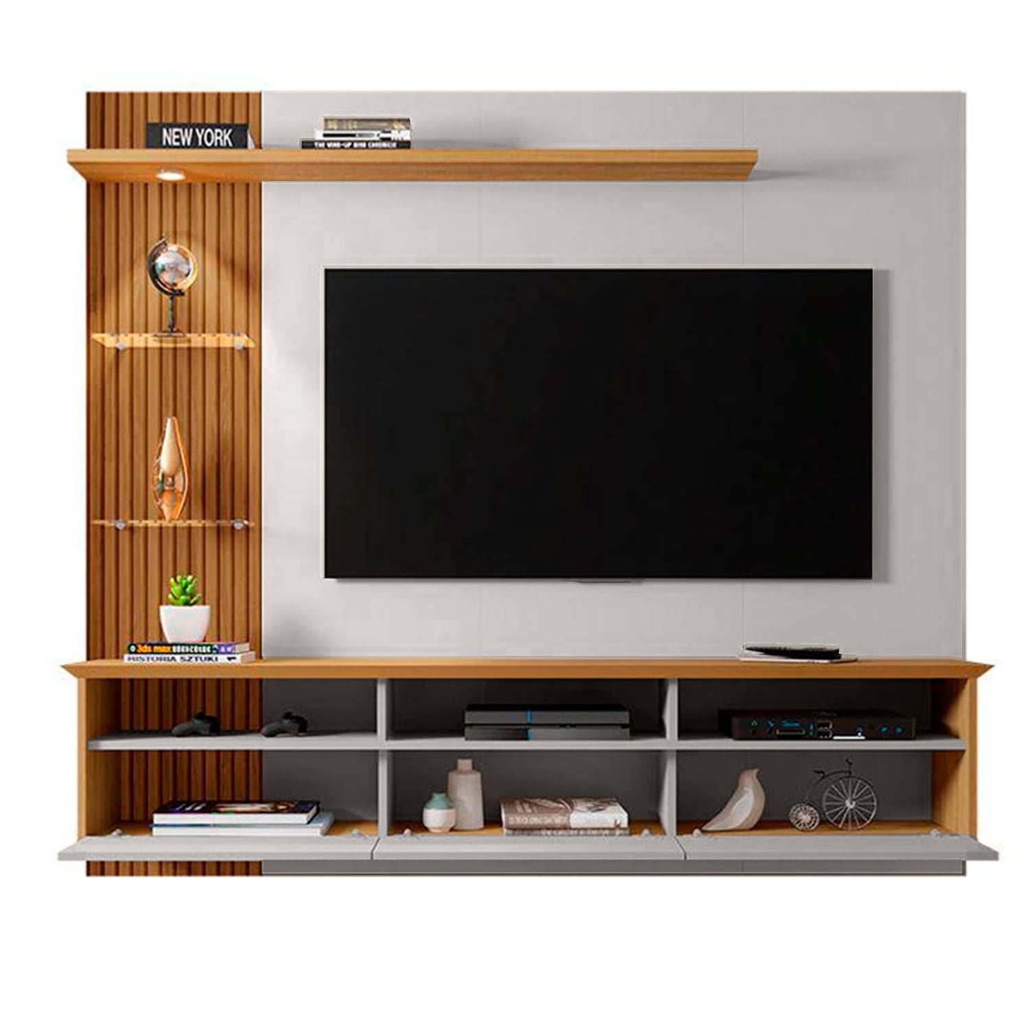 PANEL RACK HOGA TREND MDP CANELA TV 60' BLANCO INVIERNO RIPADO - 4