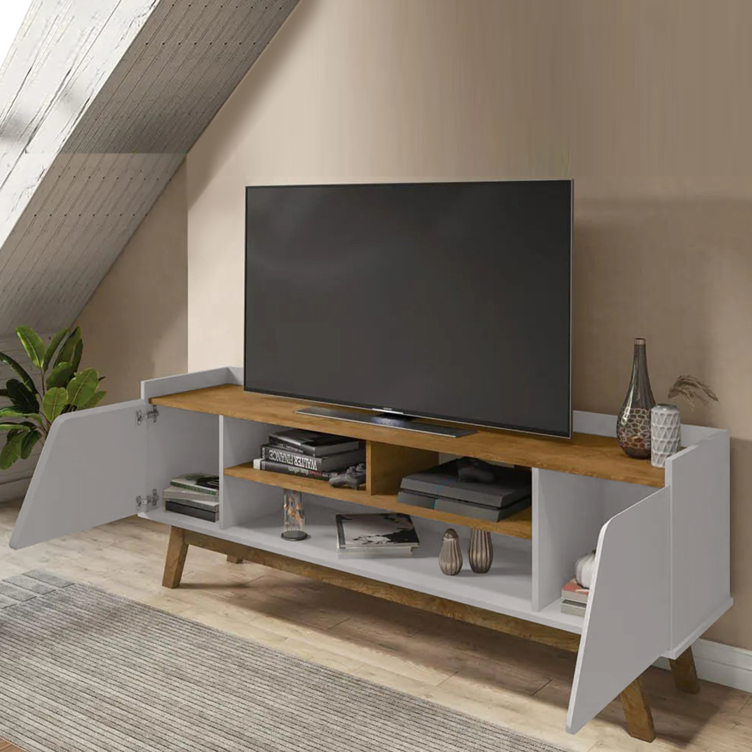 RACK TV TURIM 65 PULGADAS BLANCO INVIERNO NATURAL - 4