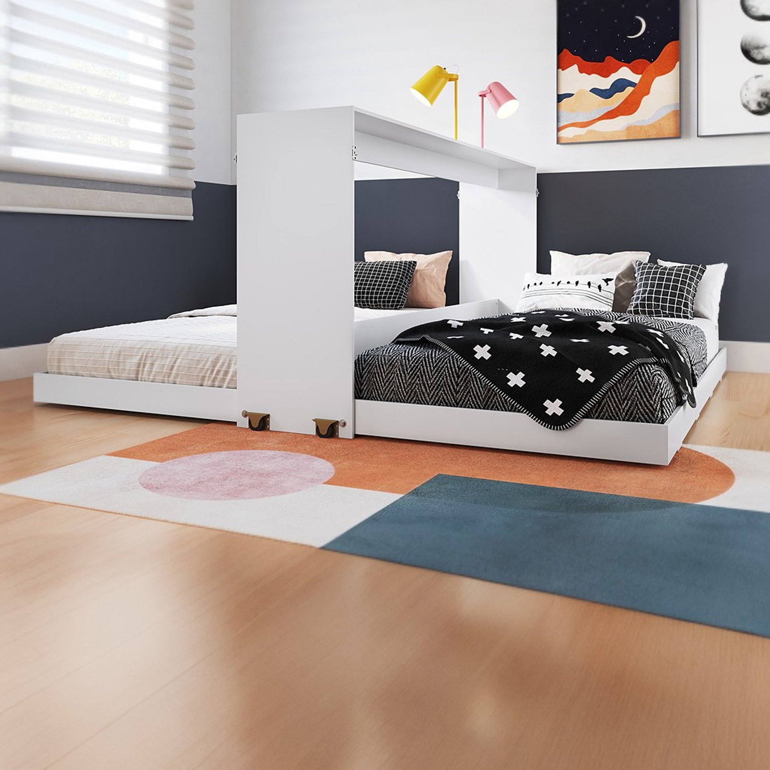 CAMA DOBLE PLEGABLE HORIZONTAL 1 PLAZA PHOENIX EN COLOR BLANCO - 2