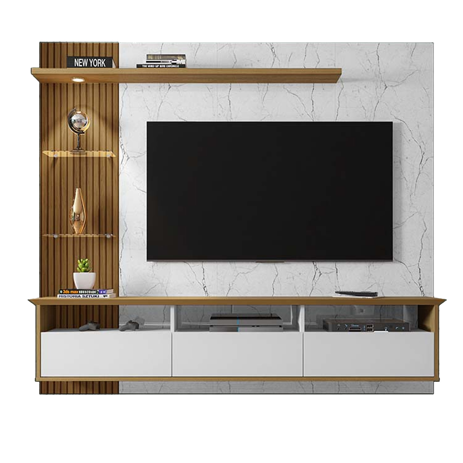 PANEL RACK HOGA TREND MDP TV 60' BLANCO CANELA MARMOL - 1