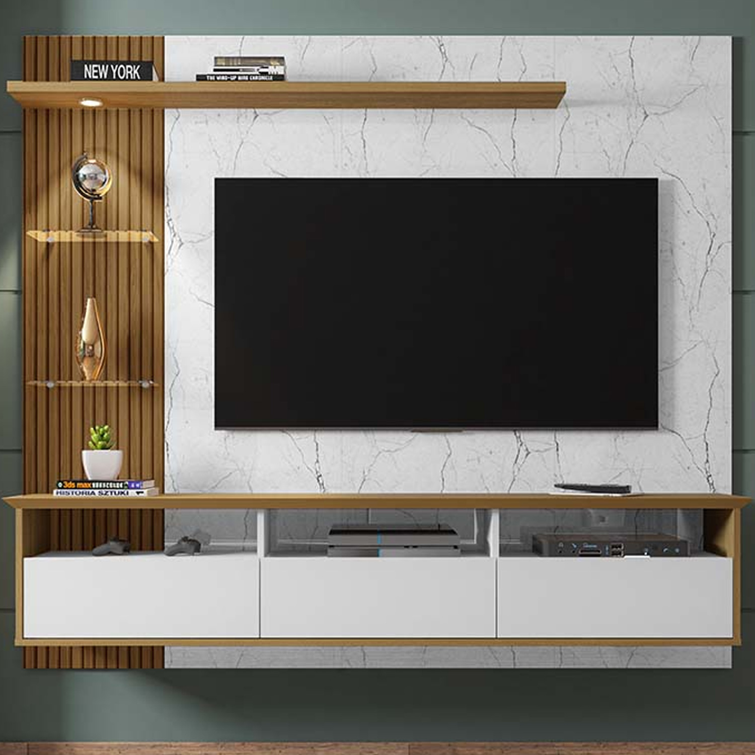PANEL RACK HOGA TREND MDP TV 60' BLANCO CANELA MARMOL - 2