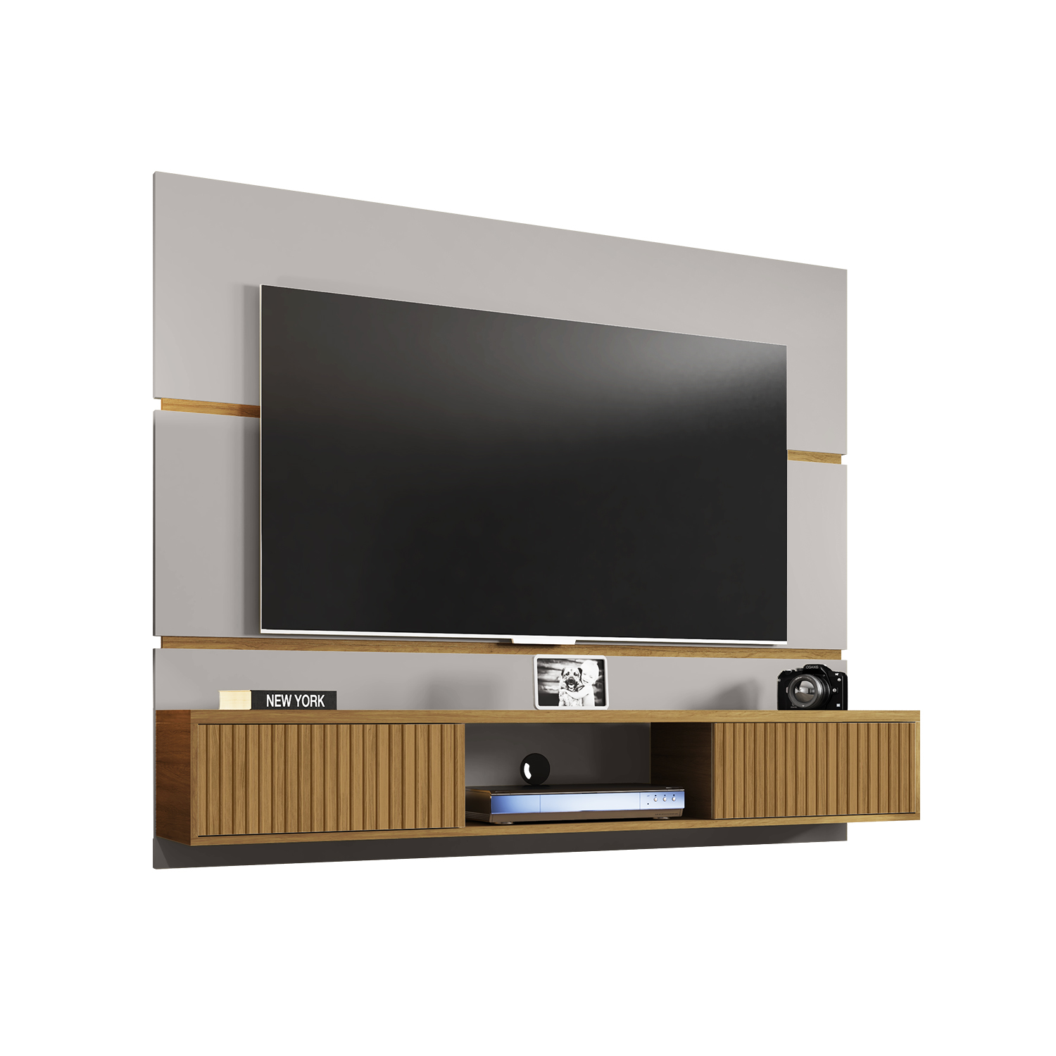 PANEL RACK HOGA AMBAR MDP BLANCO INVIERNO TV 65' CANELA - 1