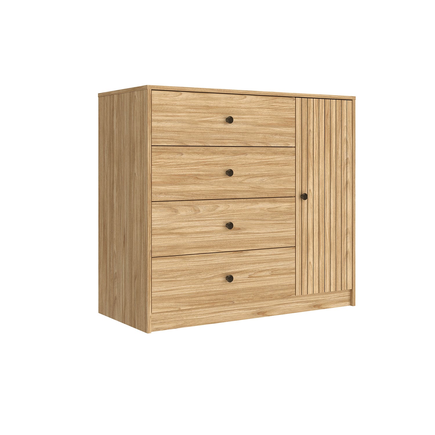 CÓMODA 4 CAJONES Y 1 PUERTA RISCADO MIEL - 1