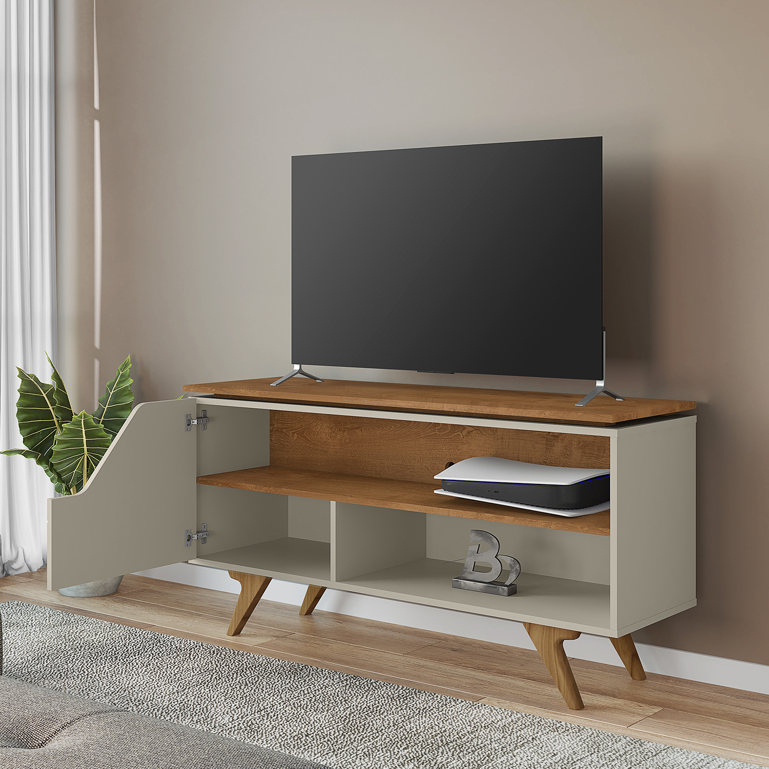 RACK TV 50' VALENCIA BLANCO INVIERNO NATURAL - 4