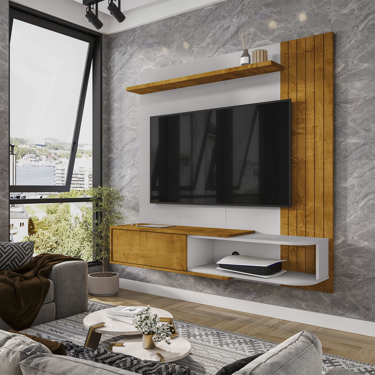 PANEL RACK TV 55' HOGA PARATY NATURAL BLANCO INVIERNO - 2