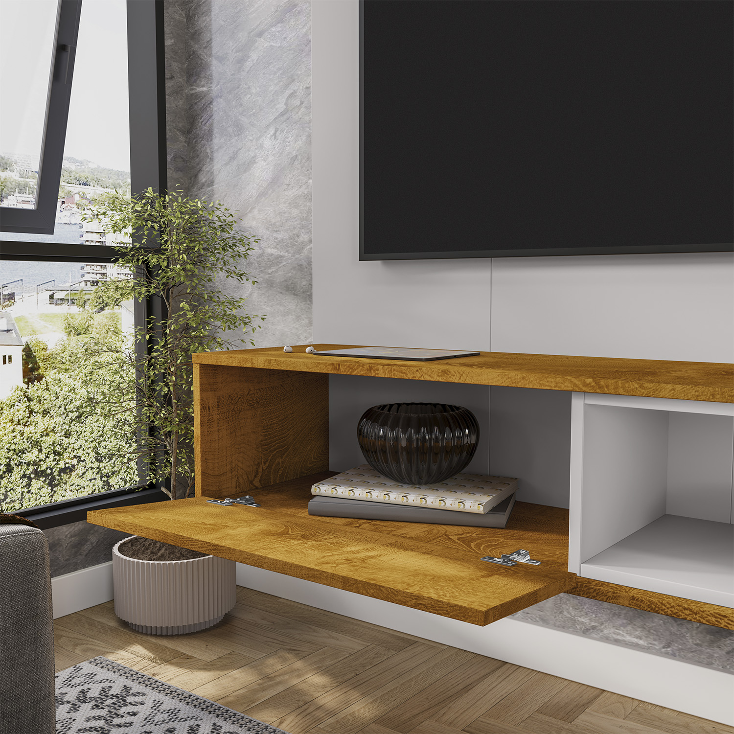 PANEL RACK TV 55' HOGA PARATY NATURAL BLANCO INVIERNO - 5