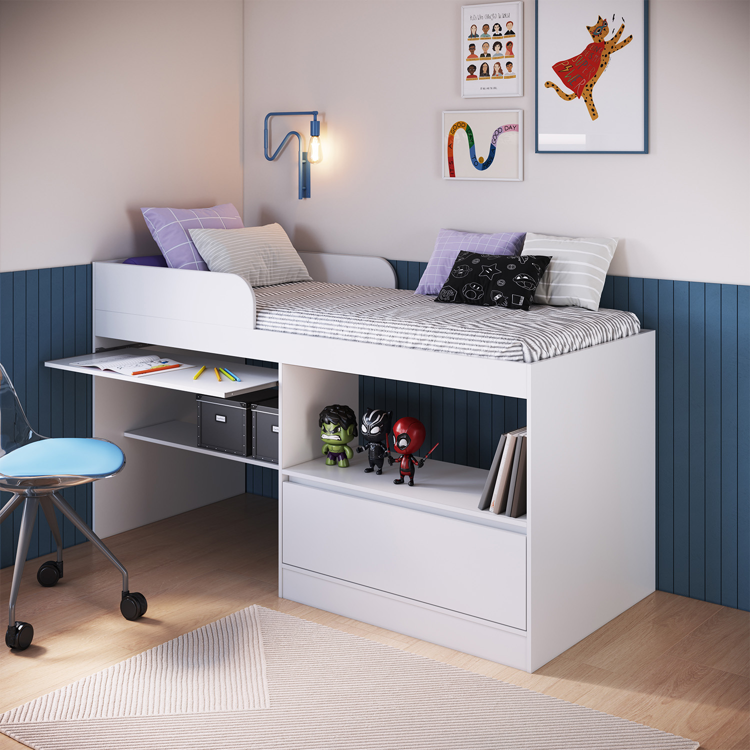CAMA ALTA MULTIFUNCIONAL 1,5 PZA HOGA JACARTA EN COLOR BLANCO - 2