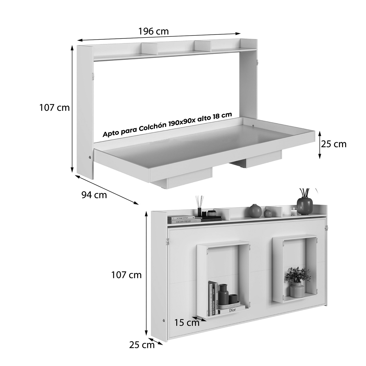 CAMA PLEGABLE HORIZONTAL 1 PZA HOGA HANOVER EN COLOR BLANCO - 3
