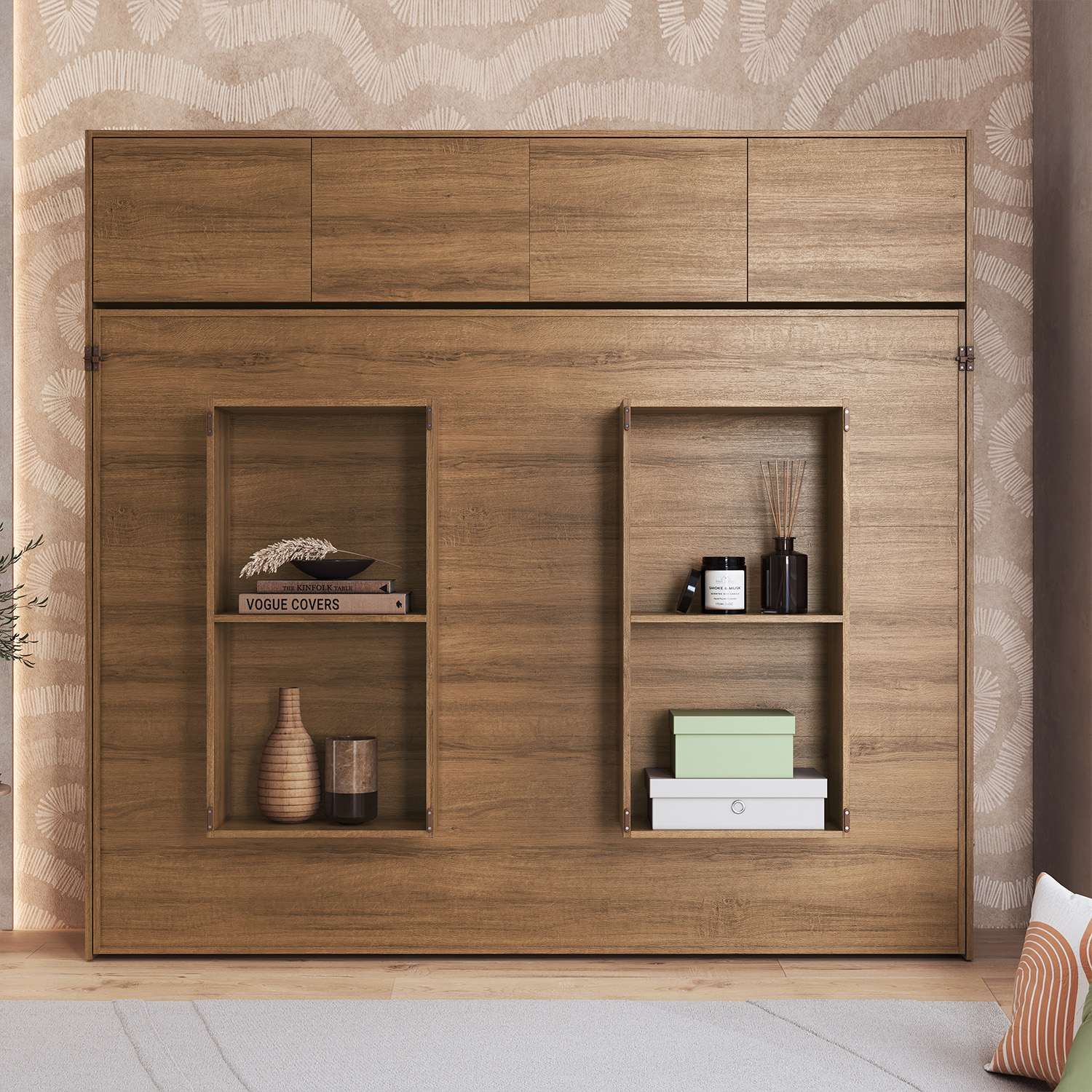 CAMA PLEGABLE HORIZONTAL 2 PZA CON ESTANTES 4 PUERTAS HOGA HANOVER MIEL - 4