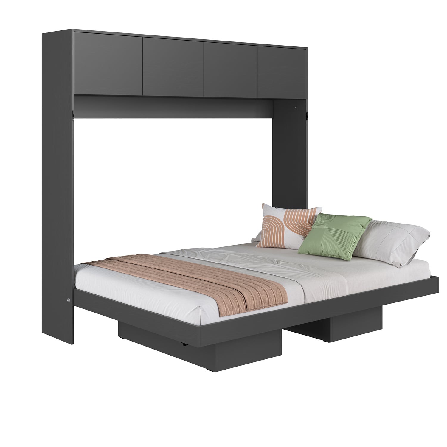 CAMA PLEGABLE HORIZONTAL 2 PZA CON ESTANTES 4 PUERTAS HOGA HANOVER GRIS - 1