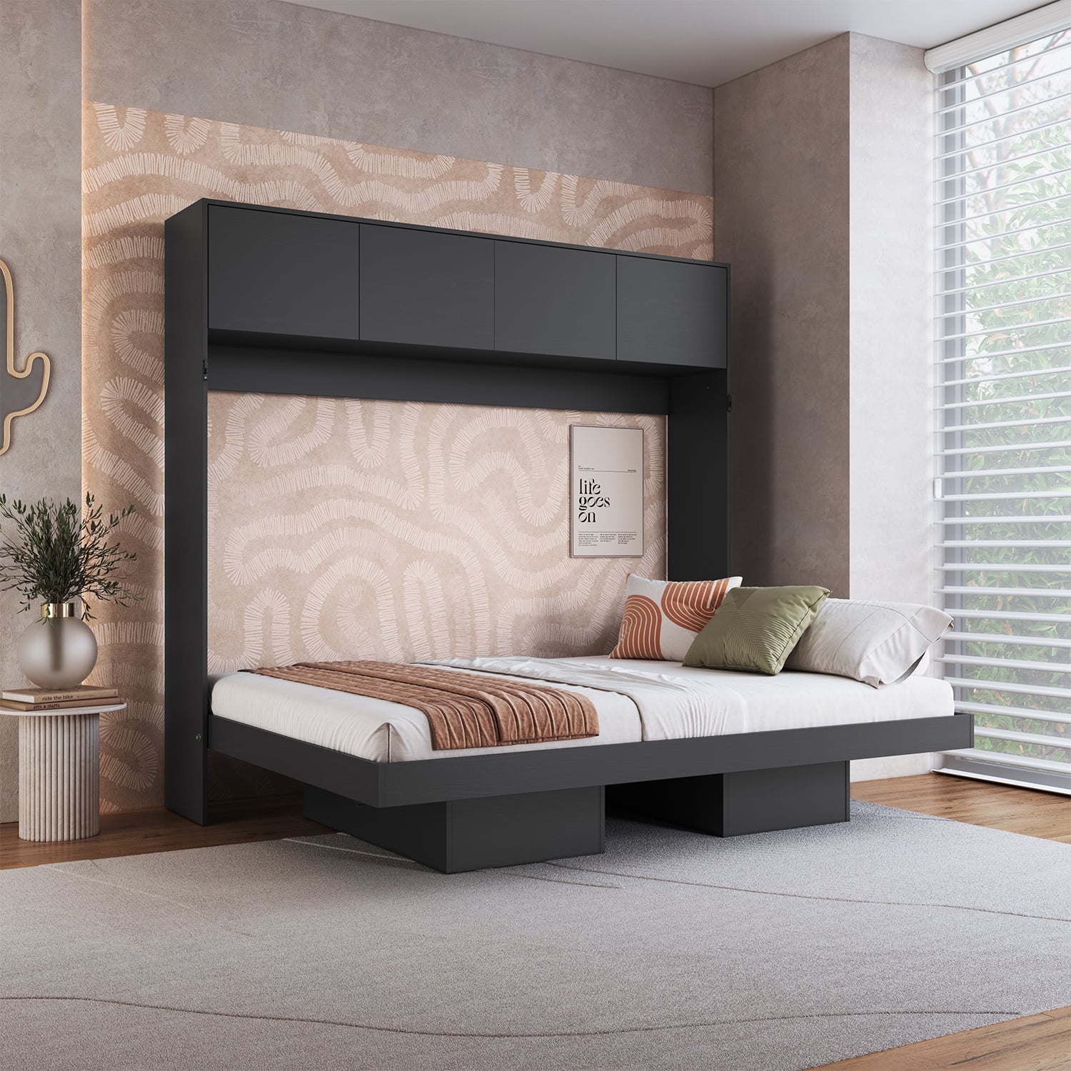 CAMA PLEGABLE HORIZONTAL 2 PZA CON ESTANTES 4 PUERTAS HOGA HANOVER GRIS - 2