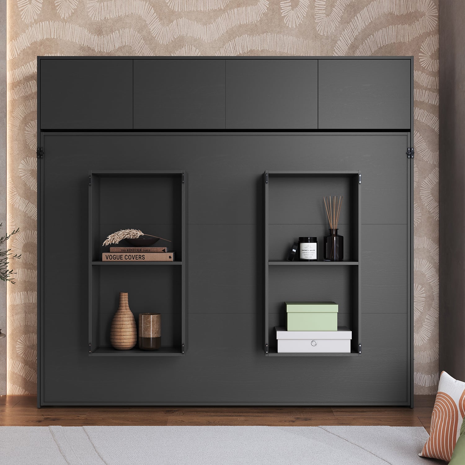 CAMA PLEGABLE HORIZONTAL 2 PZA CON ESTANTES 4 PUERTAS HOGA HANOVER GRIS - 4