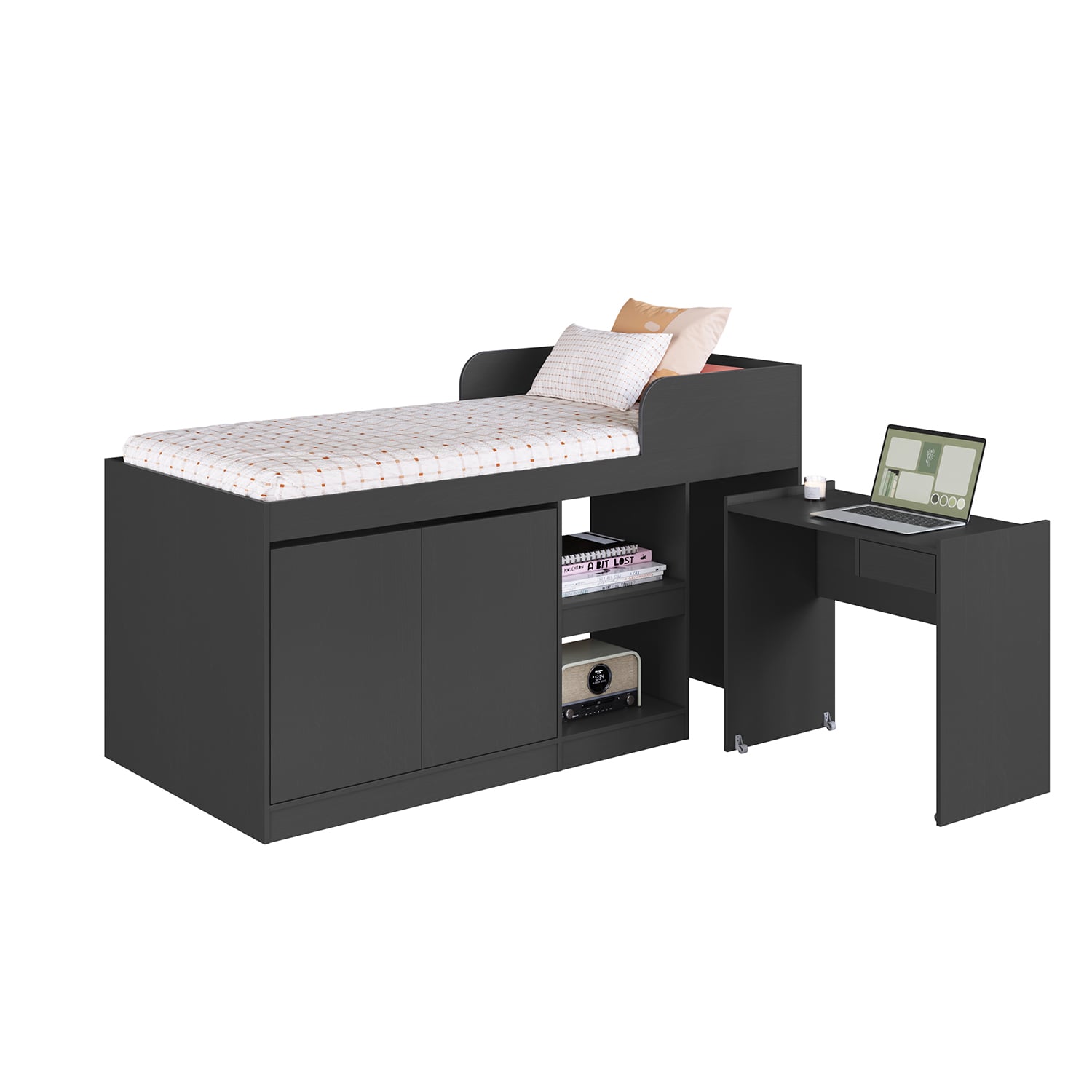 CAMA ALTA + ESCRITORIO 2 PUERTAS 1,5 PZA HOGA JAMAICA GRIS - 1