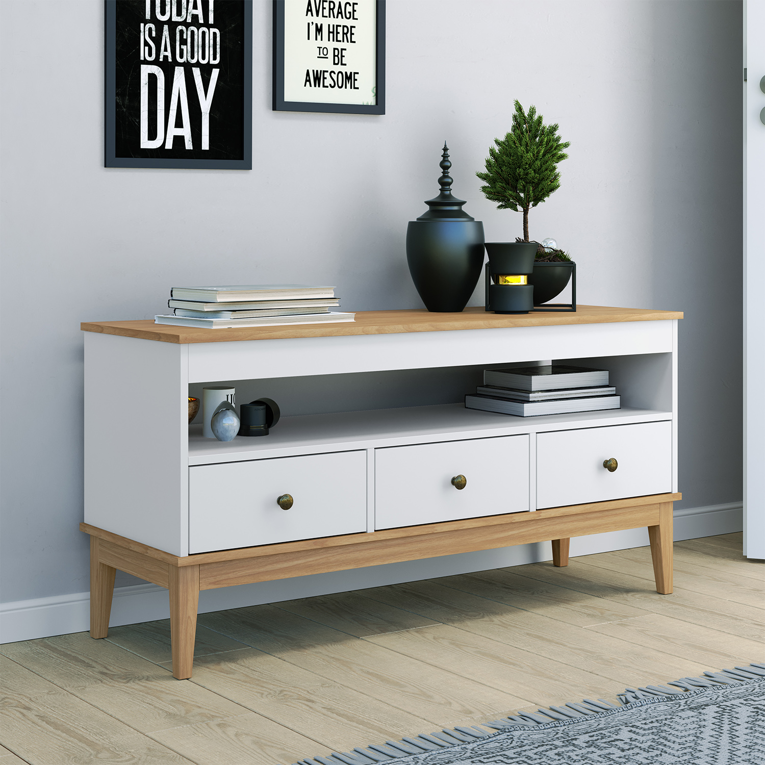 RACK TV 50' COLONIAL MIEL EN COLOR BLANCO - 1
