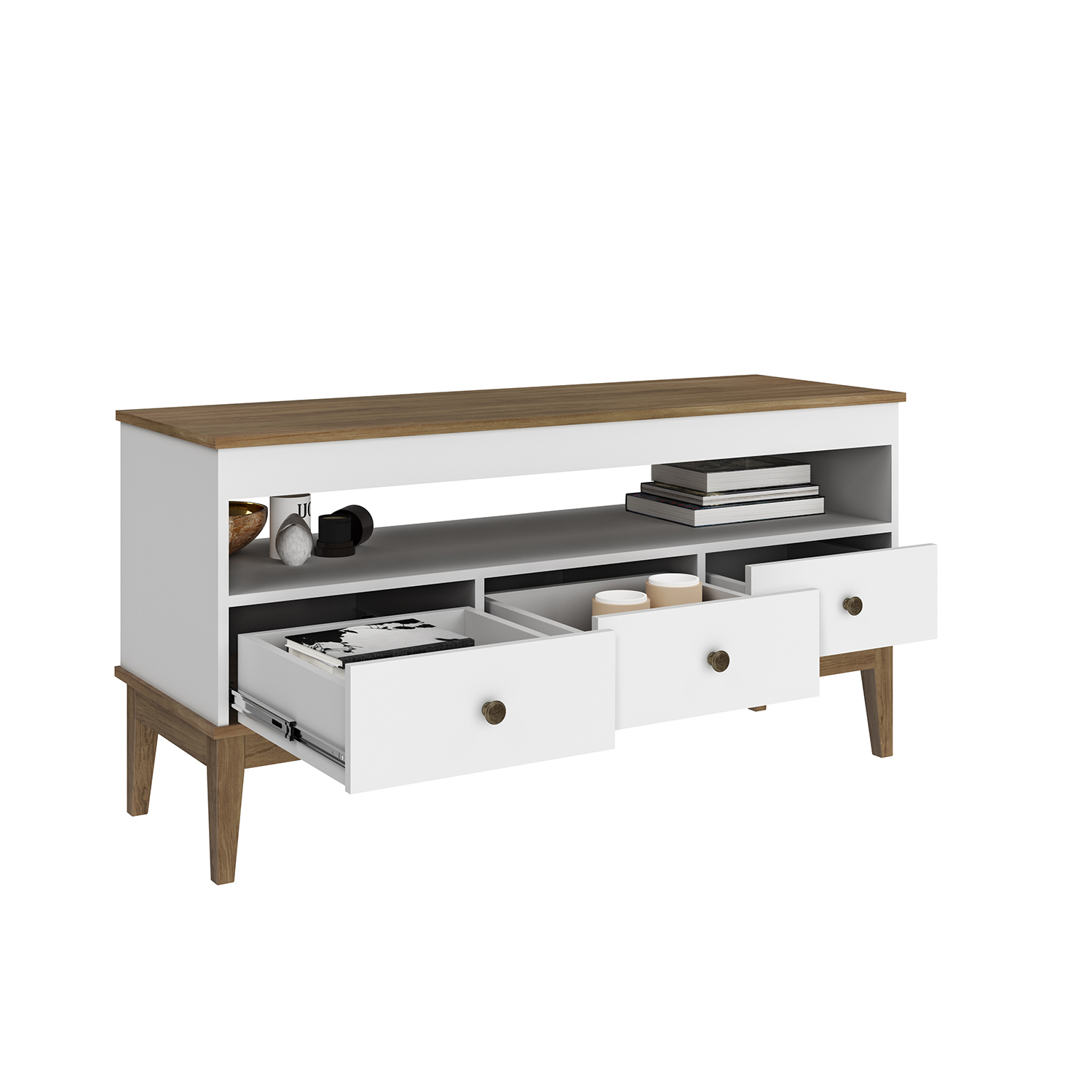 RACK TV 50' COLONIAL MIEL EN COLOR BLANCO - 4