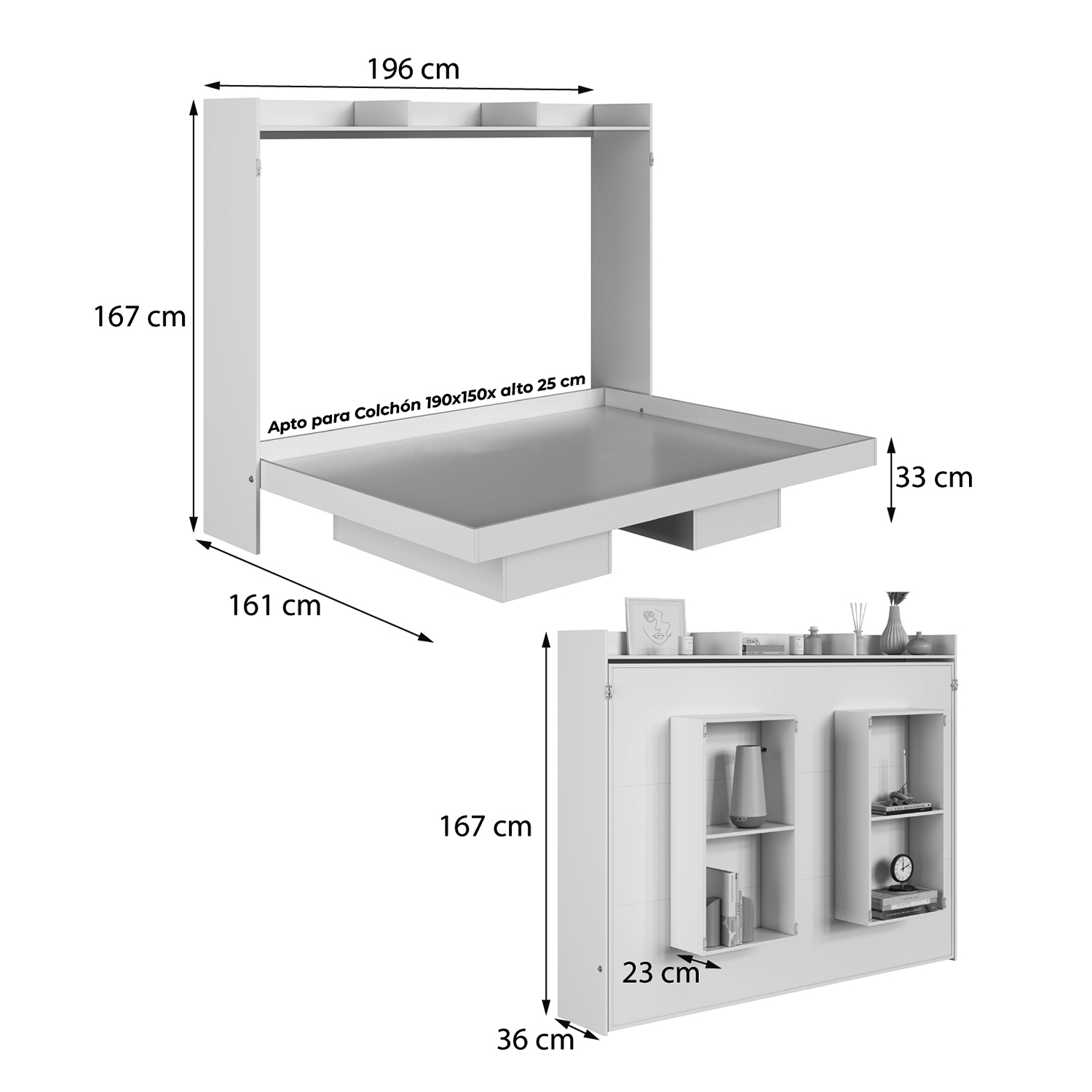 CAMA PLEGABLE HORIZONTAL 2 PZA HOGA HANOVER EN COLOR BLANCO - 3