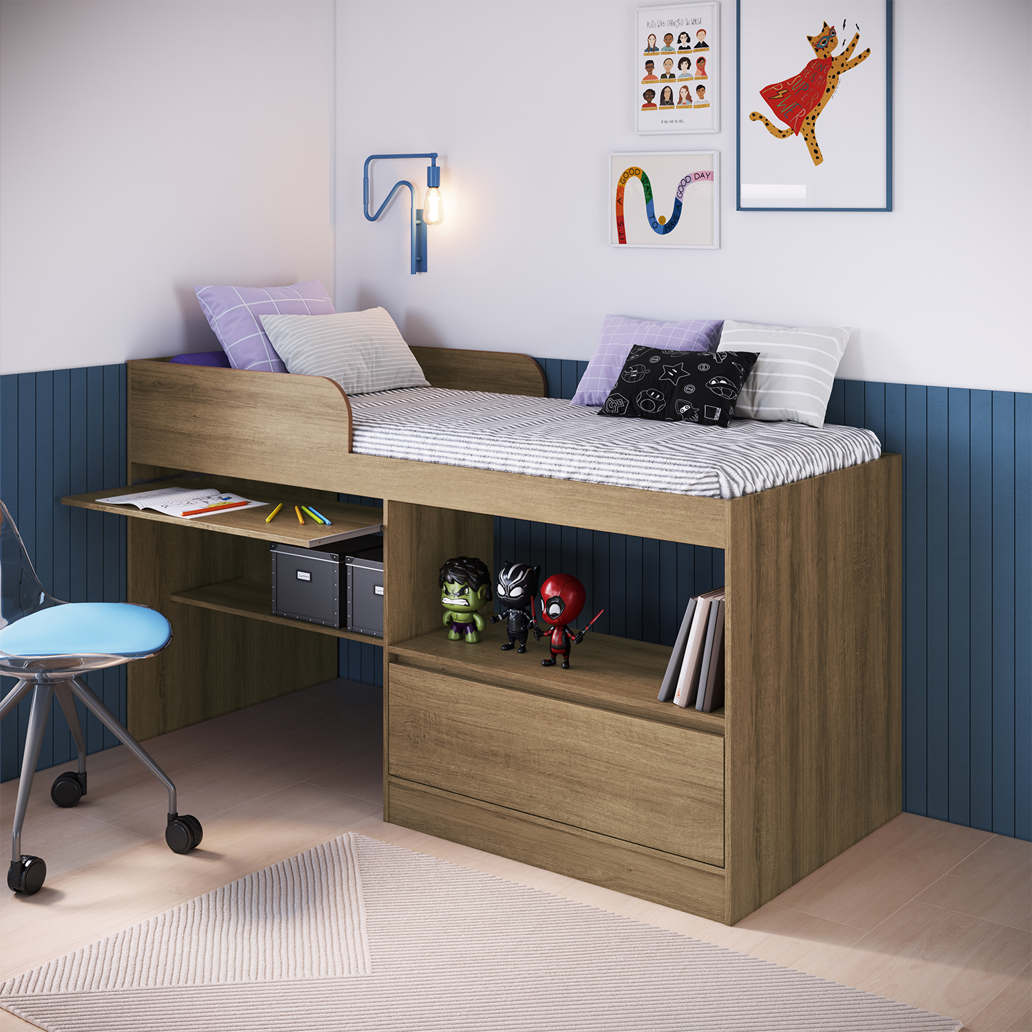 CAMA ALTA MULTIFUNCIONAL 1,5 PZA HOGA JACARTA MIEL - 2
