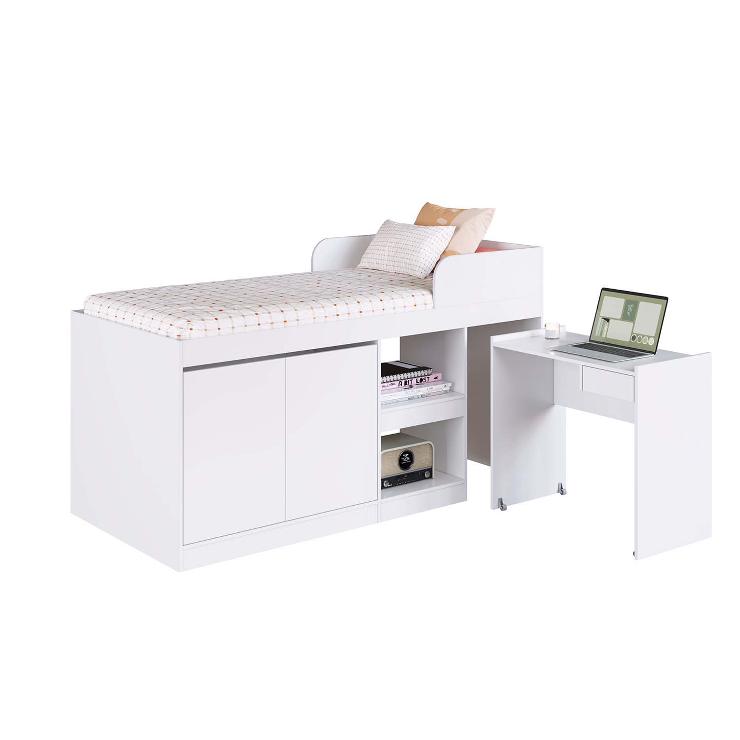 CAMA ALTA + ESCRITORIO 2 PUERTAS 1 PZA HOGA JAMAICA EN COLOR BLANCO - 1