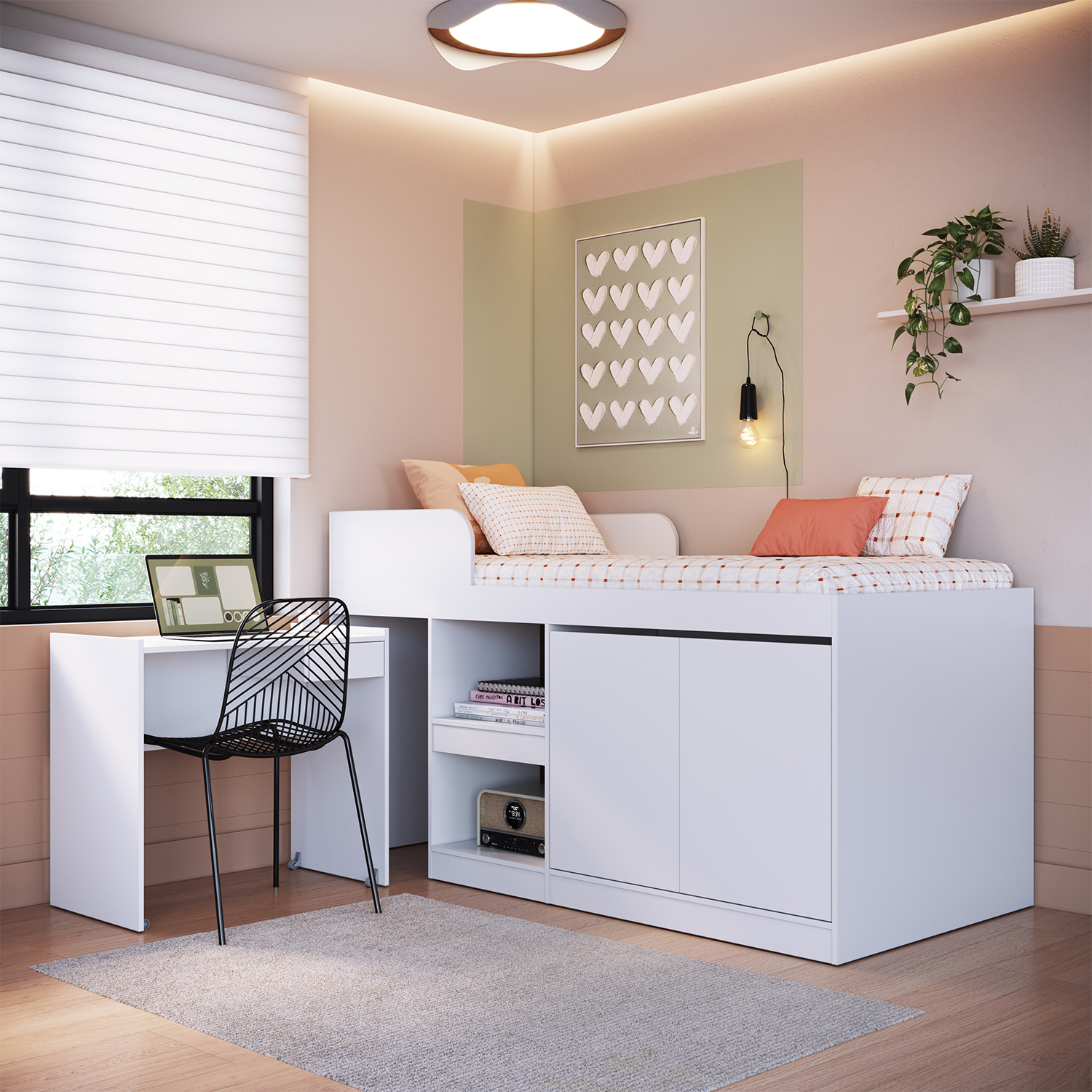 CAMA ALTA + ESCRITORIO 2 PUERTAS 1 PZA HOGA JAMAICA EN COLOR BLANCO - 2