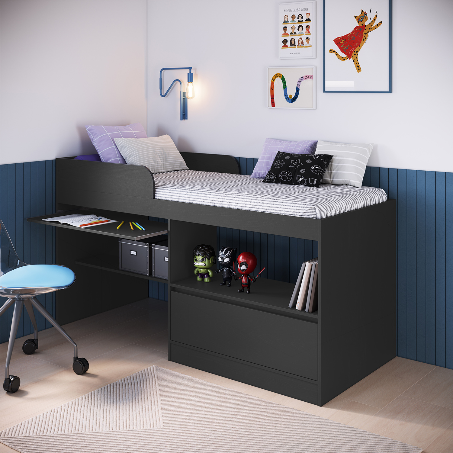 CAMA ALTA MULTIFUNCIONAL 1 PZA HOGA JACARTA GRIS - 2