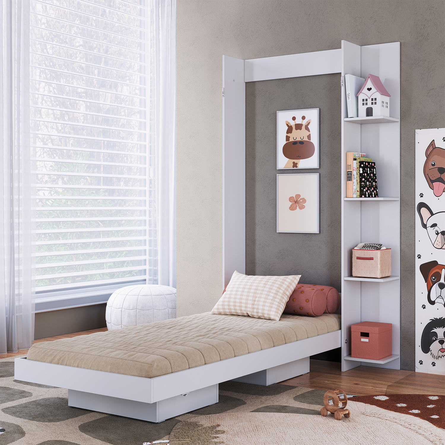 CAMA PLEGABLE VERTICAL CON ESTANTE 1 PZA HOGA VANCOUVER BLANCO - 1