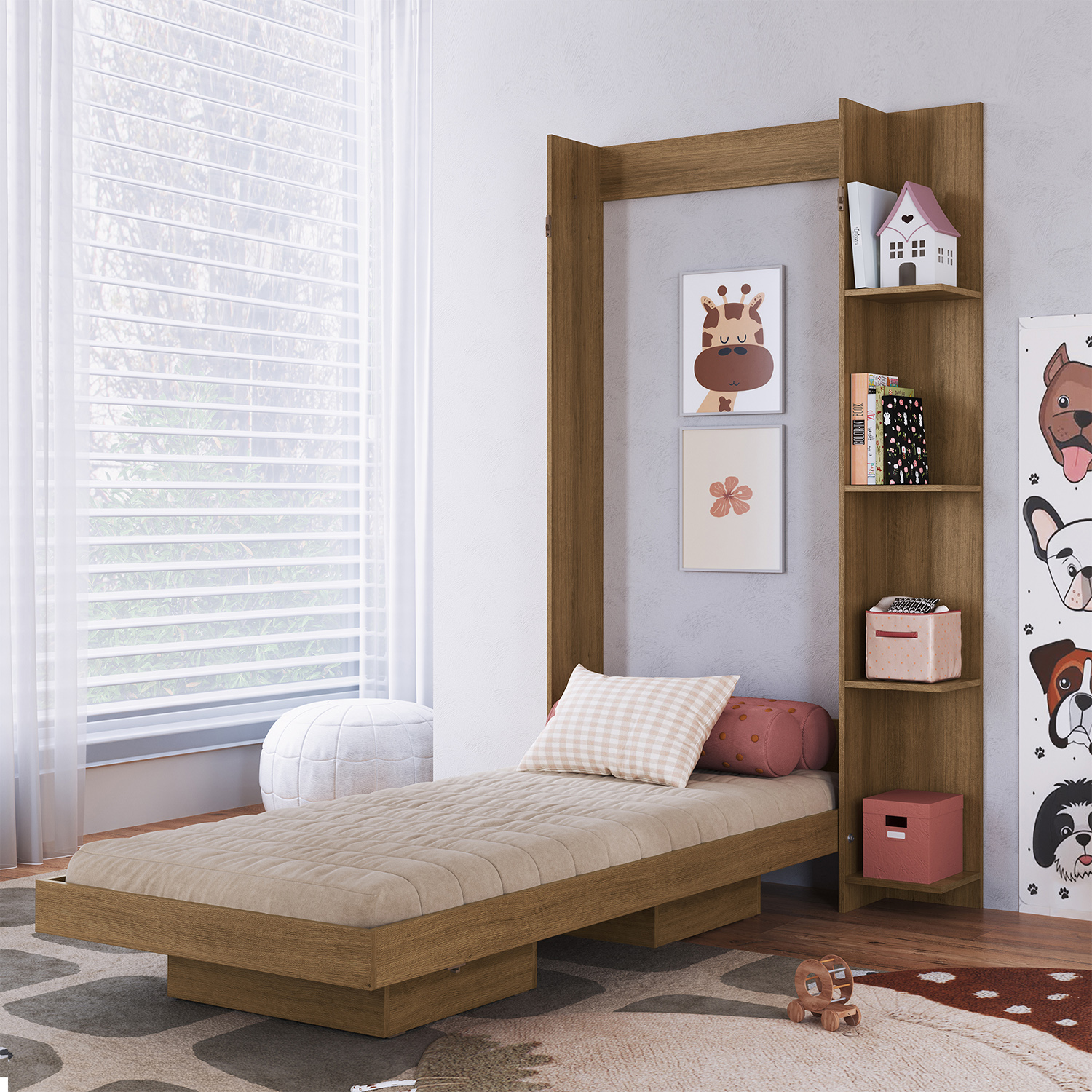 CAMA PLEGABLE VERTICAL CON ESTANTE 1 PZA HOGA VANCOUVER MIEL - 1