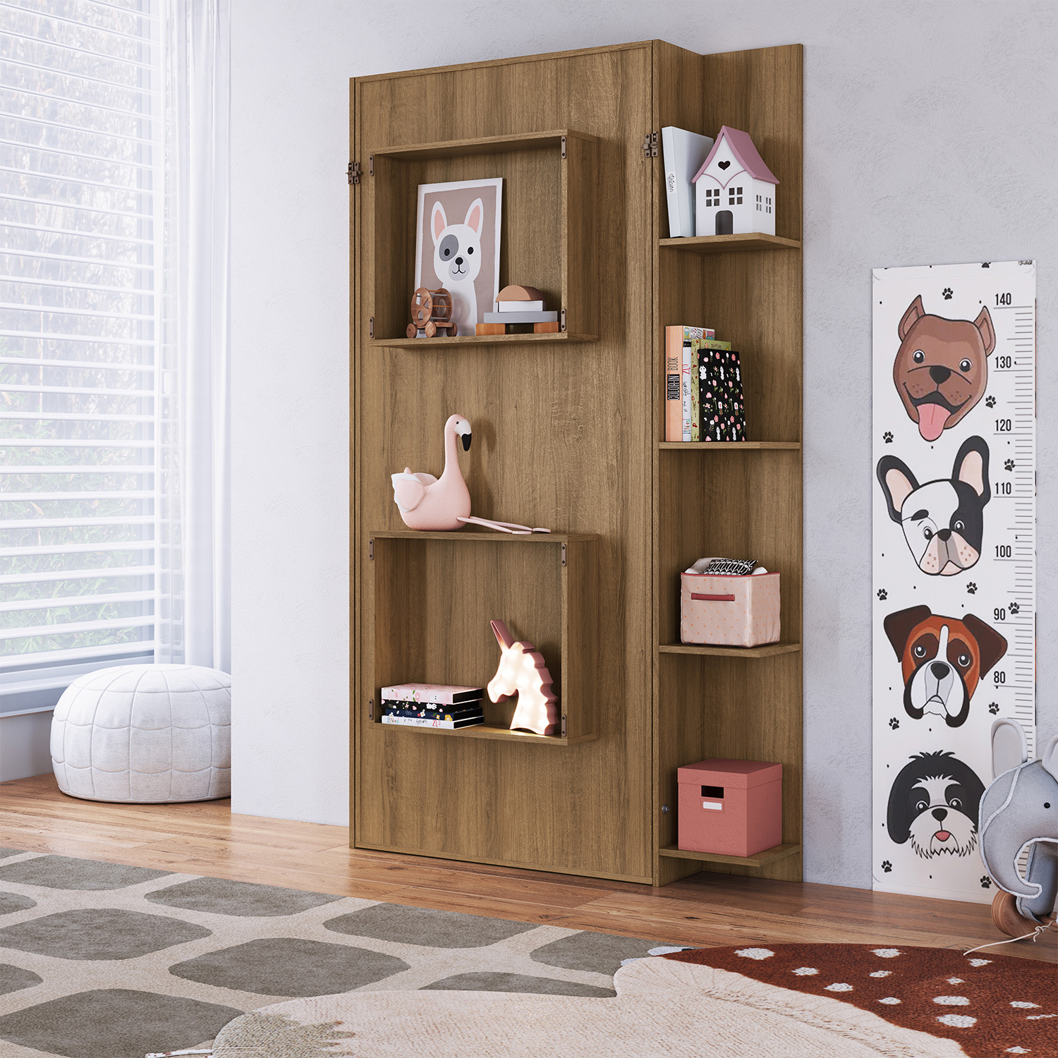 CAMA PLEGABLE VERTICAL CON ESTANTE 1 PZA HOGA VANCOUVER MIEL - 2