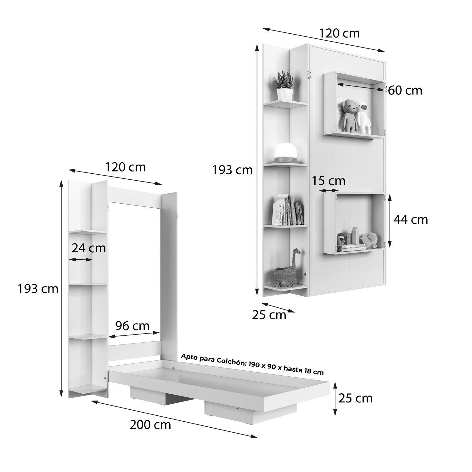 CAMA PLEGABLE VERTICAL CON ESTANTE 1 PZA HOGA VANCOUVER MIEL - 3