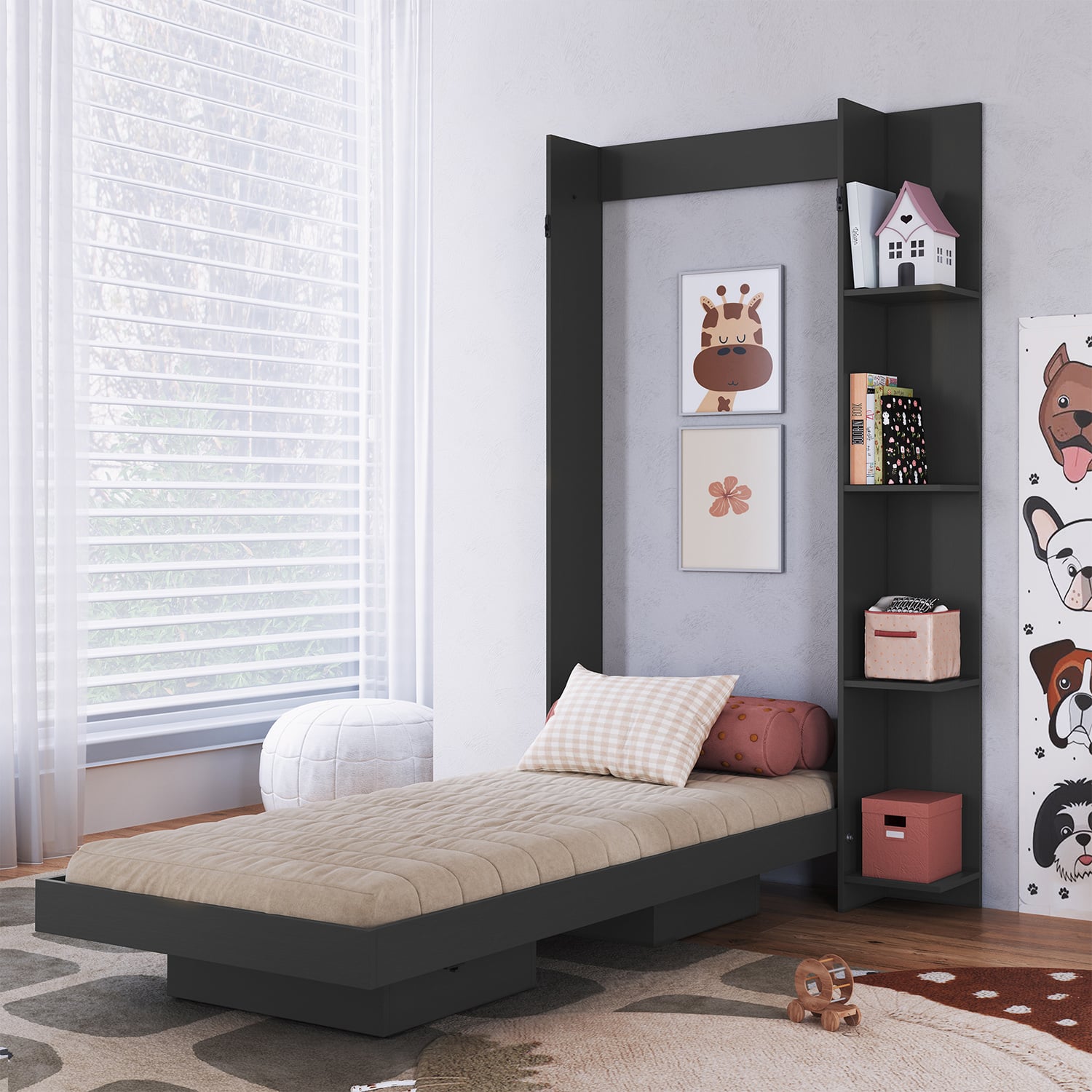 CAMA PLEGABLE VERTICAL CON ESTANTE 1 PZA HOGA VANCOUVER GRIS - 1